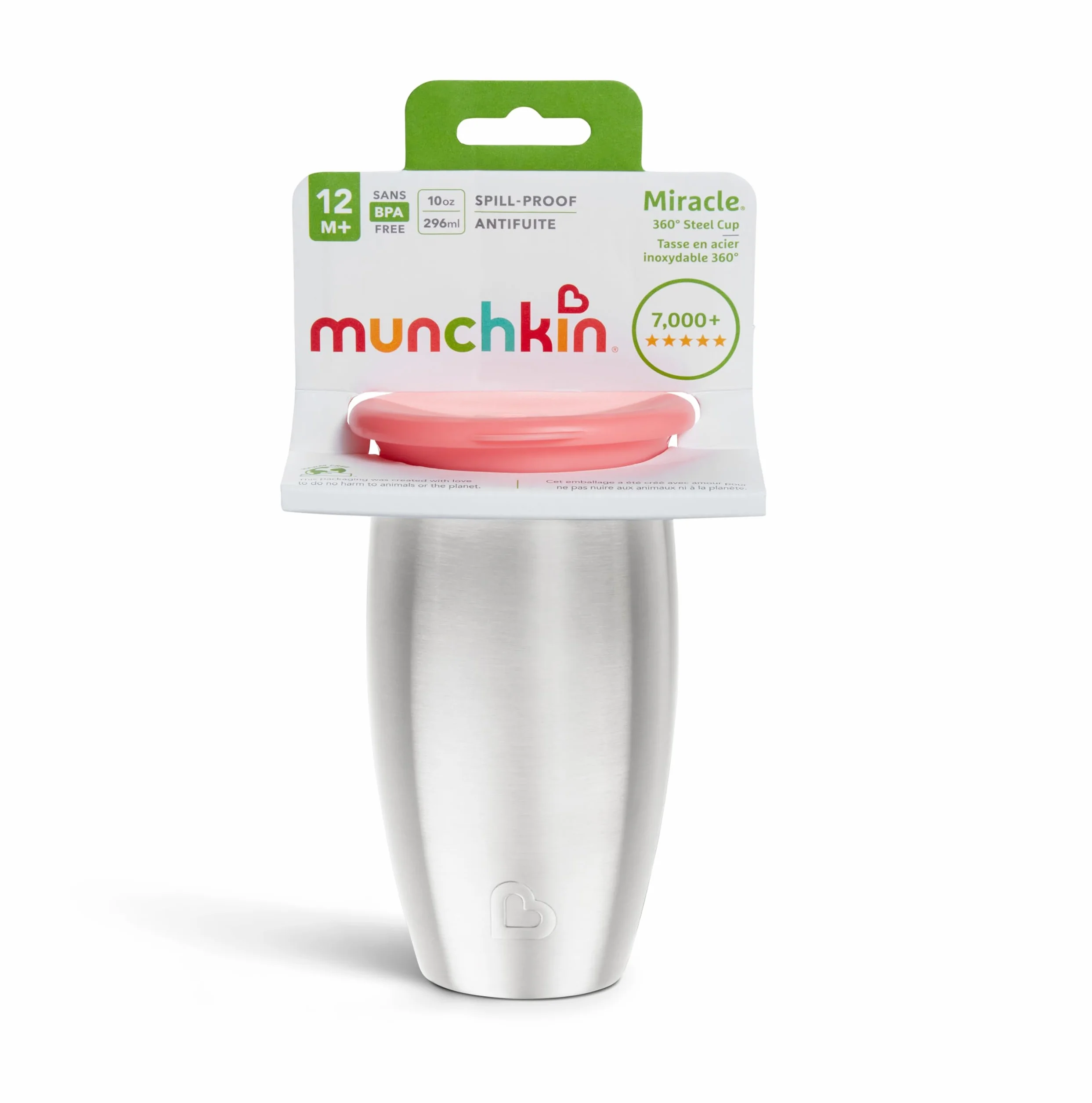 Munchkin Tasse Miracle 360 Acier Inoxydable Sans BPA 10oz 296ml Rose