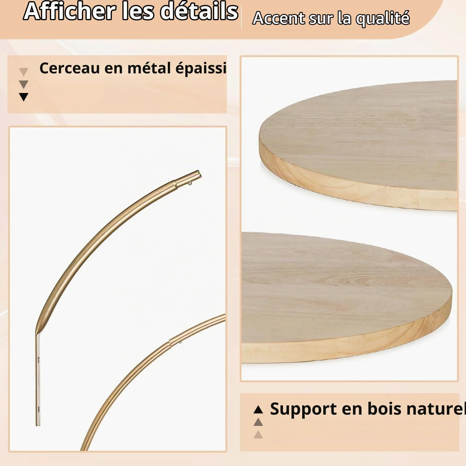 NUPTIO Support Gateau Presentoir avec Piedestal Rond Bois, 36cm | avec Metal Ring, pour Mariage Anniversaire, Fête, Douche de Bébé, Noël