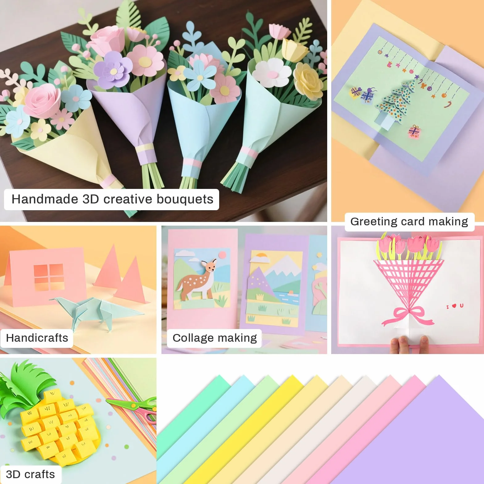 Papier Cartonné Pastel A4 50 Feuilles 10 Couleurs Douces pour Maison École Bricolage
