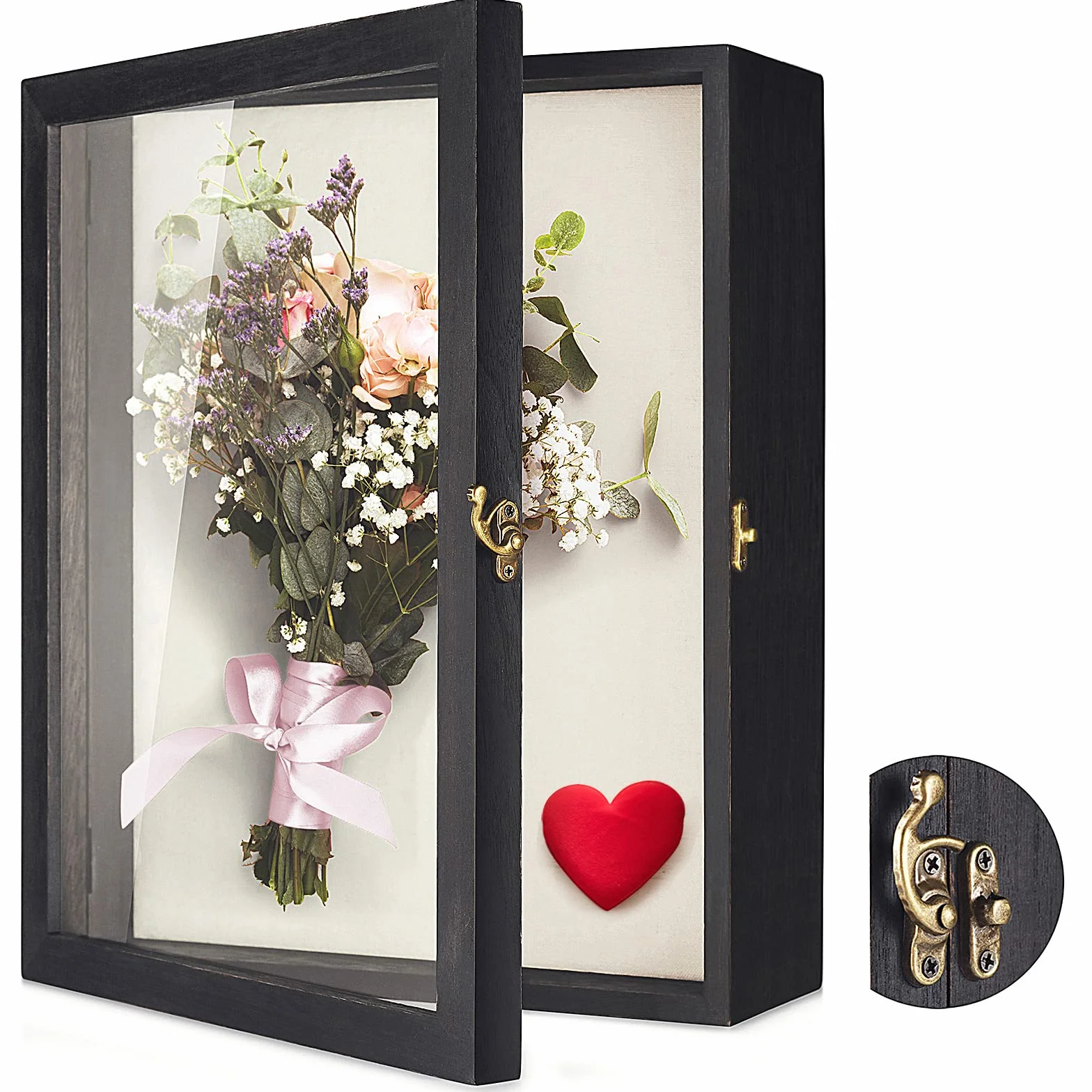 TJ.MOREE Shadowbox Cadre 35 x 28cm Noir Rustique avec Porte Fenêtre en Verre