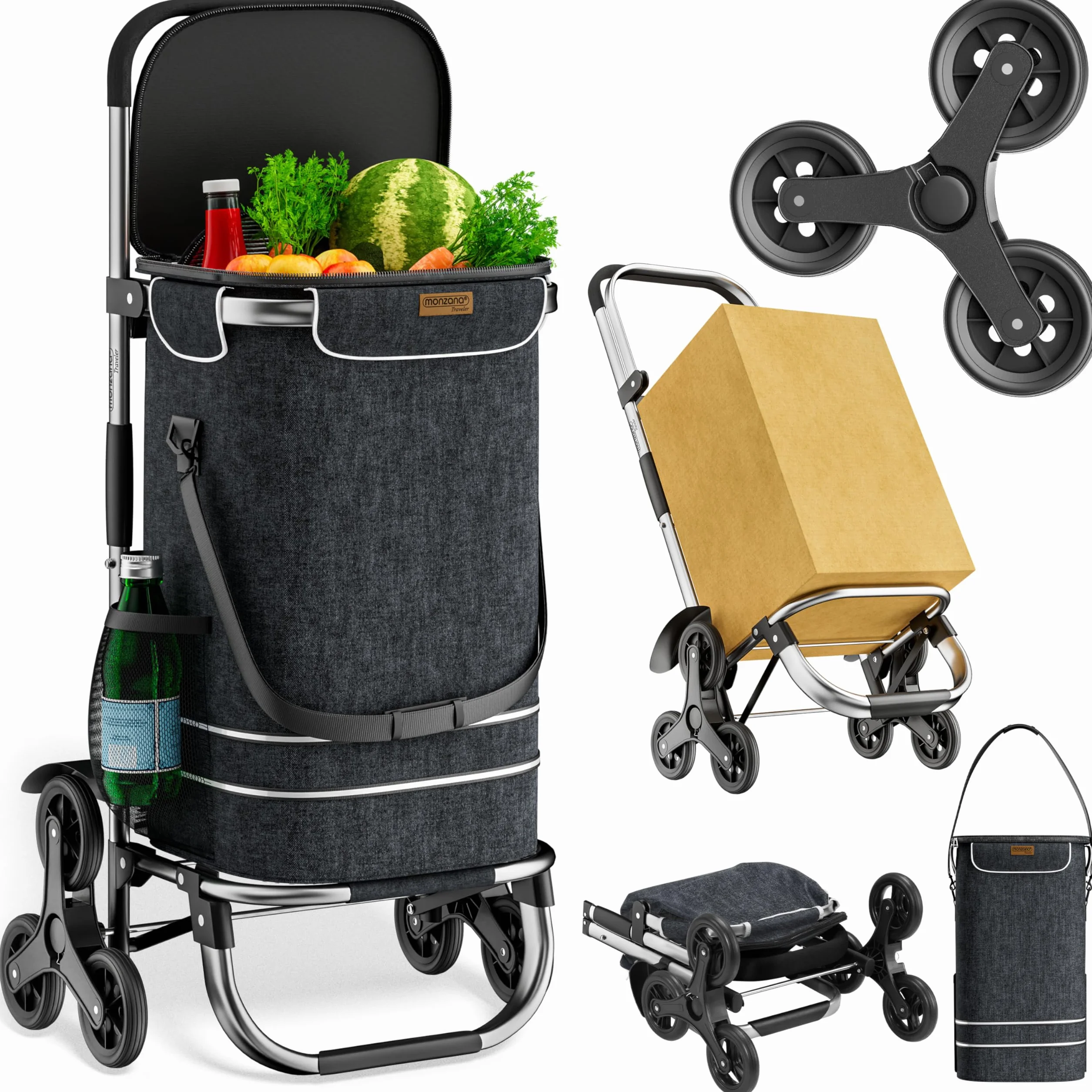 MONZANA Chariot de courses 56 litres 3 en 1 pliable noir isotherme 6 roues