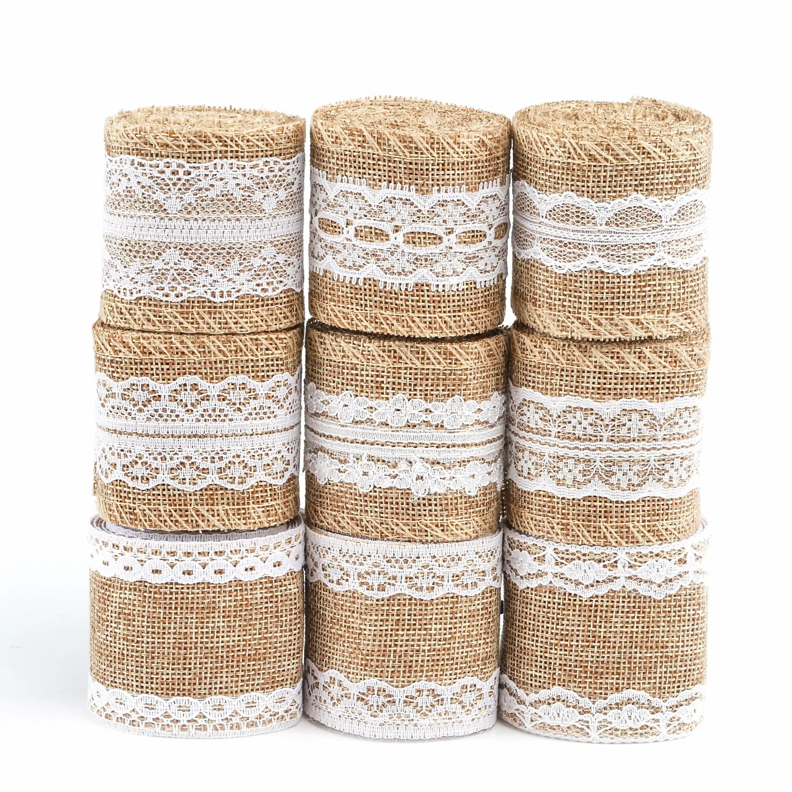 Ruban Jute Naturel avec Dentelle Décorations Mariage Noël Craft Kit de 9