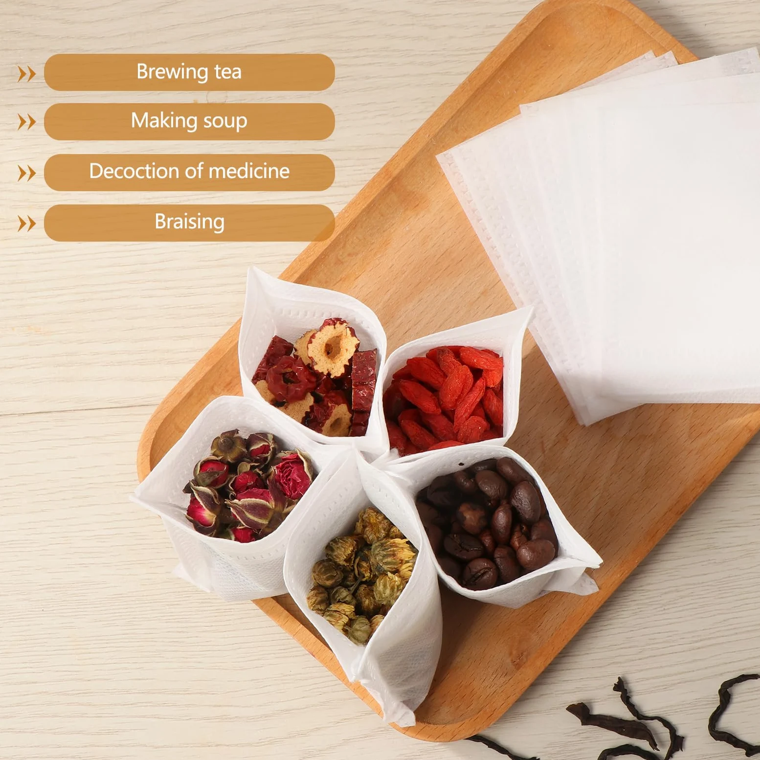 Vinabo 400 Filtre à Thé Jetable, Sachet The a Remplir Jetable avec Cordon de Serrage, 7 X 9 cm Sachet de Thé Réutilisable, pour Thé En Vrac, Café, Thé de Fleurs, Herbes, Epices, Lavande (Lot de 5)