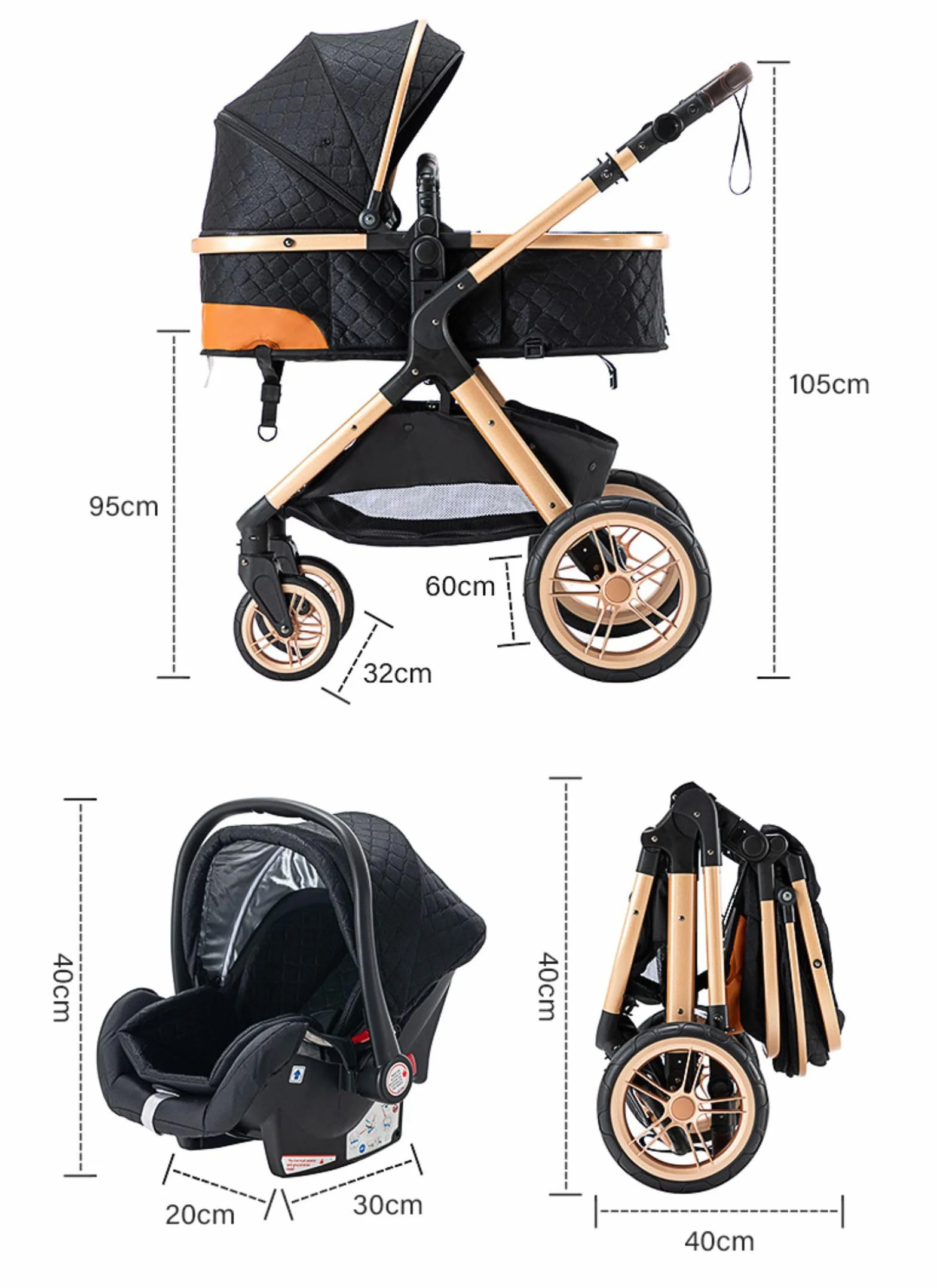 Poussette 3 en 1 Citadine Combinée Tricycle Baby Walker Haute Paysage Pliante Trolley Bébé Landau 0-36 Mois Bleu