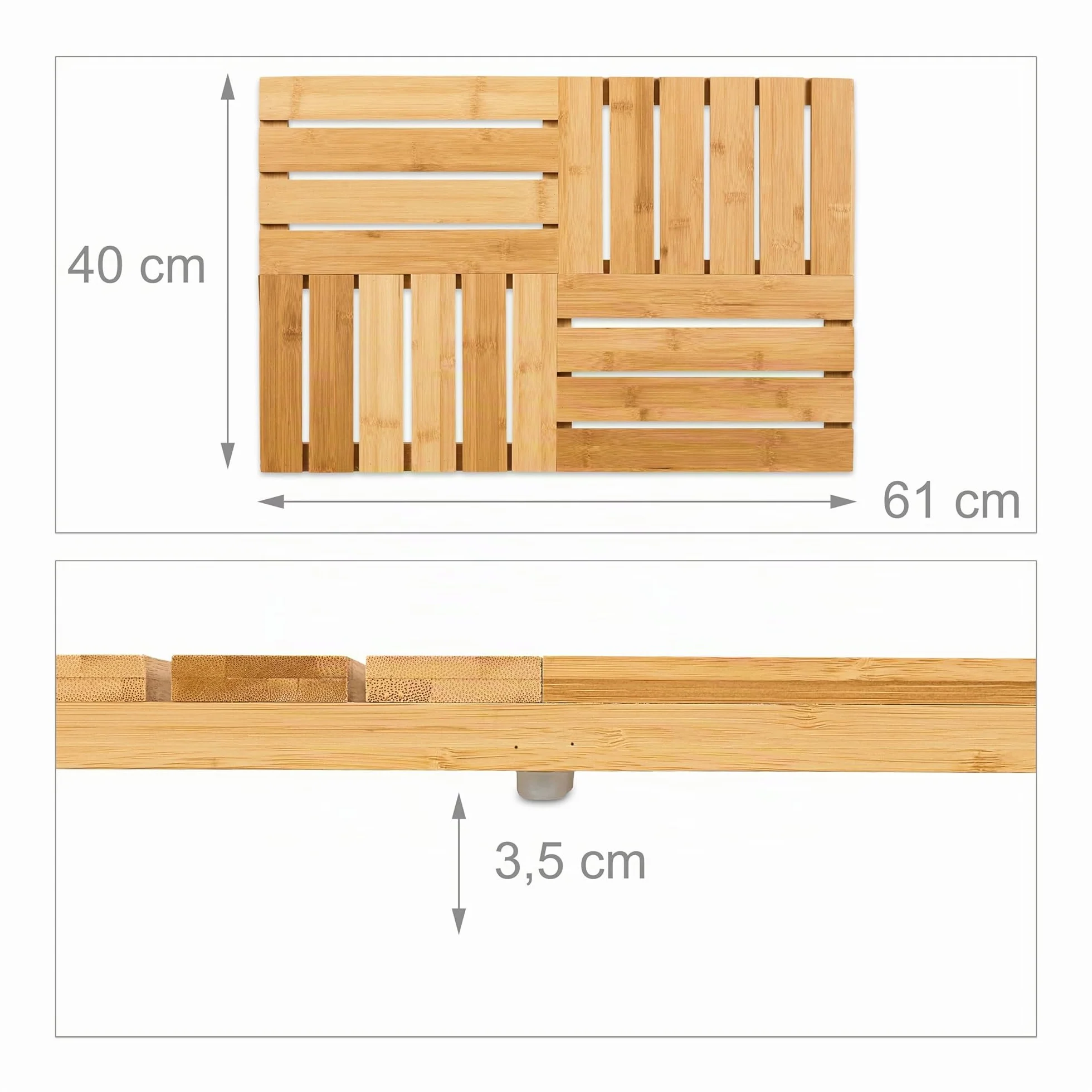 Relaxdays Tapis de Bain en Bambou 61x40 cm Antidérapant pour Sauna Baignoire Piscine