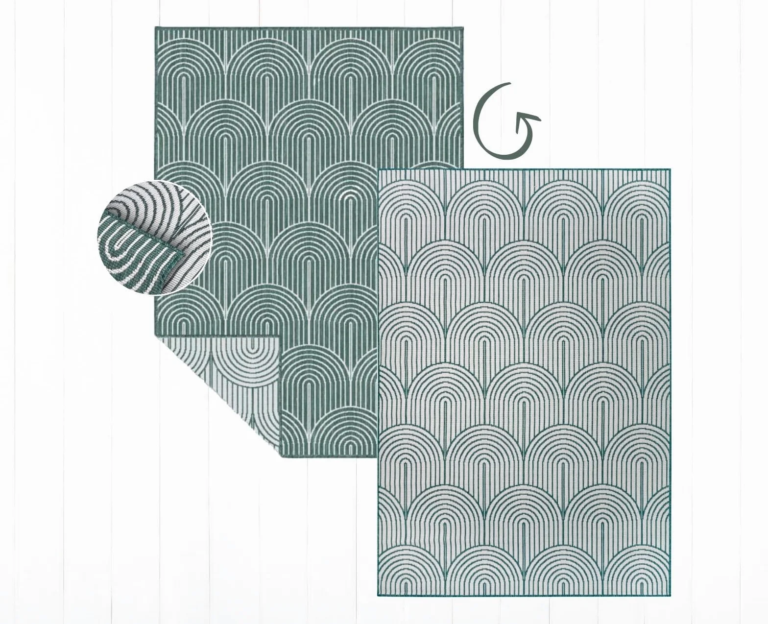Hanse Home Pangli Tapis d'extérieur résistant aux intempéries, réversible, style scandinave, bohème, imperméable, couleur unie, géométrique, effet 3D, pour jardin, balcon, terrasse, salon, vert, 120 x