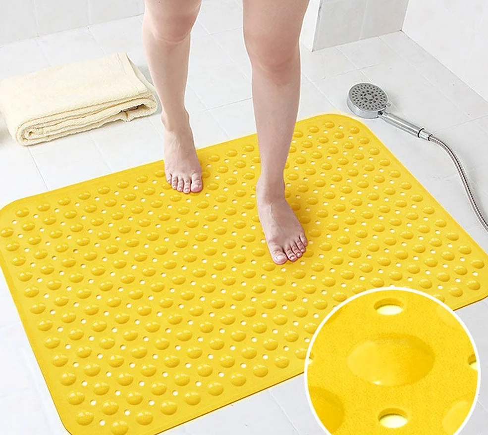 Tapis de Bain Antiderapant Baignoire Non Toxique Caoutchouc Naturel Tapis de Bain Salle de Bain avec Ventouse Jaune 58x88cm