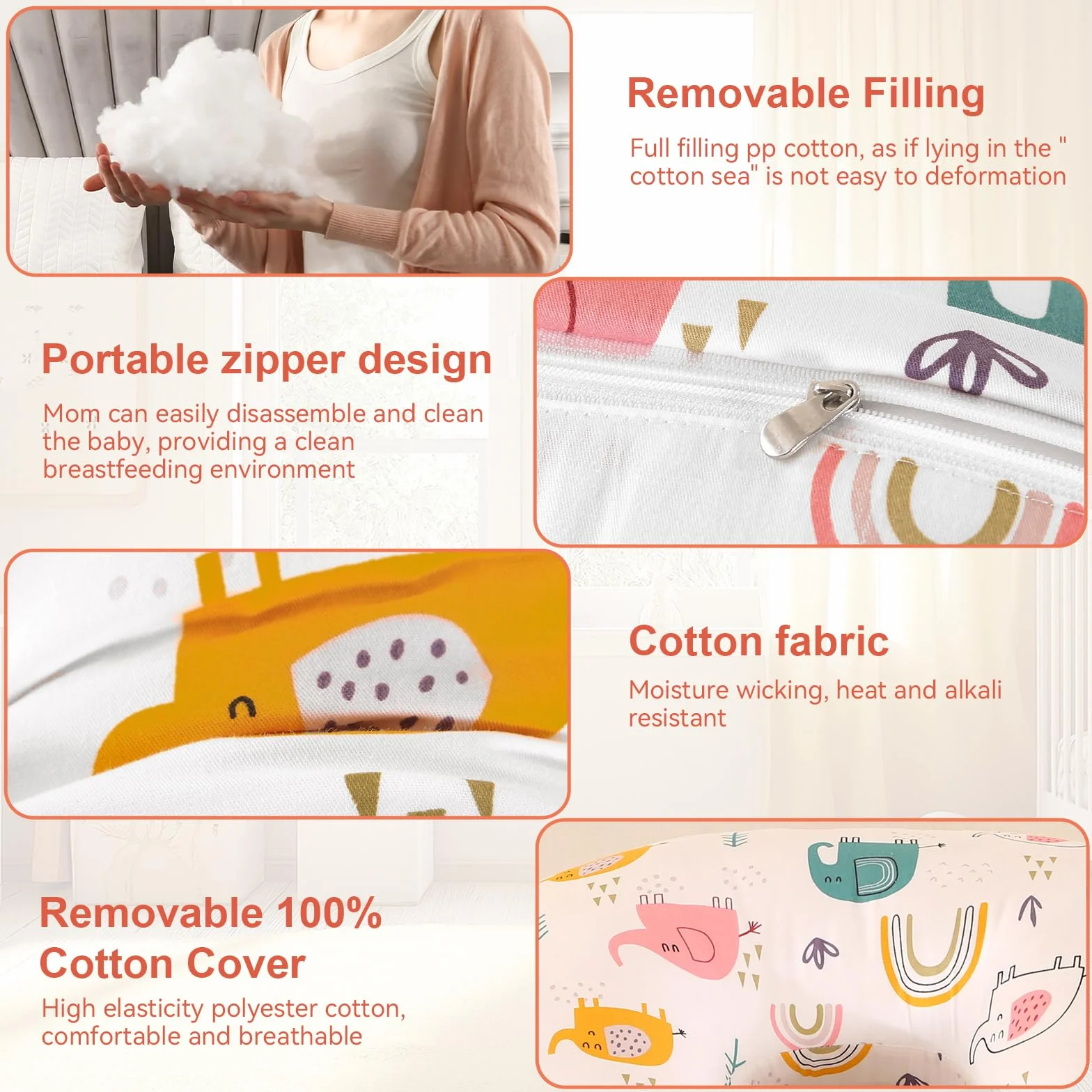 Labtec Coussin d'allaitement Bébé, Oreiller avec Housse Amovible 100% Coton