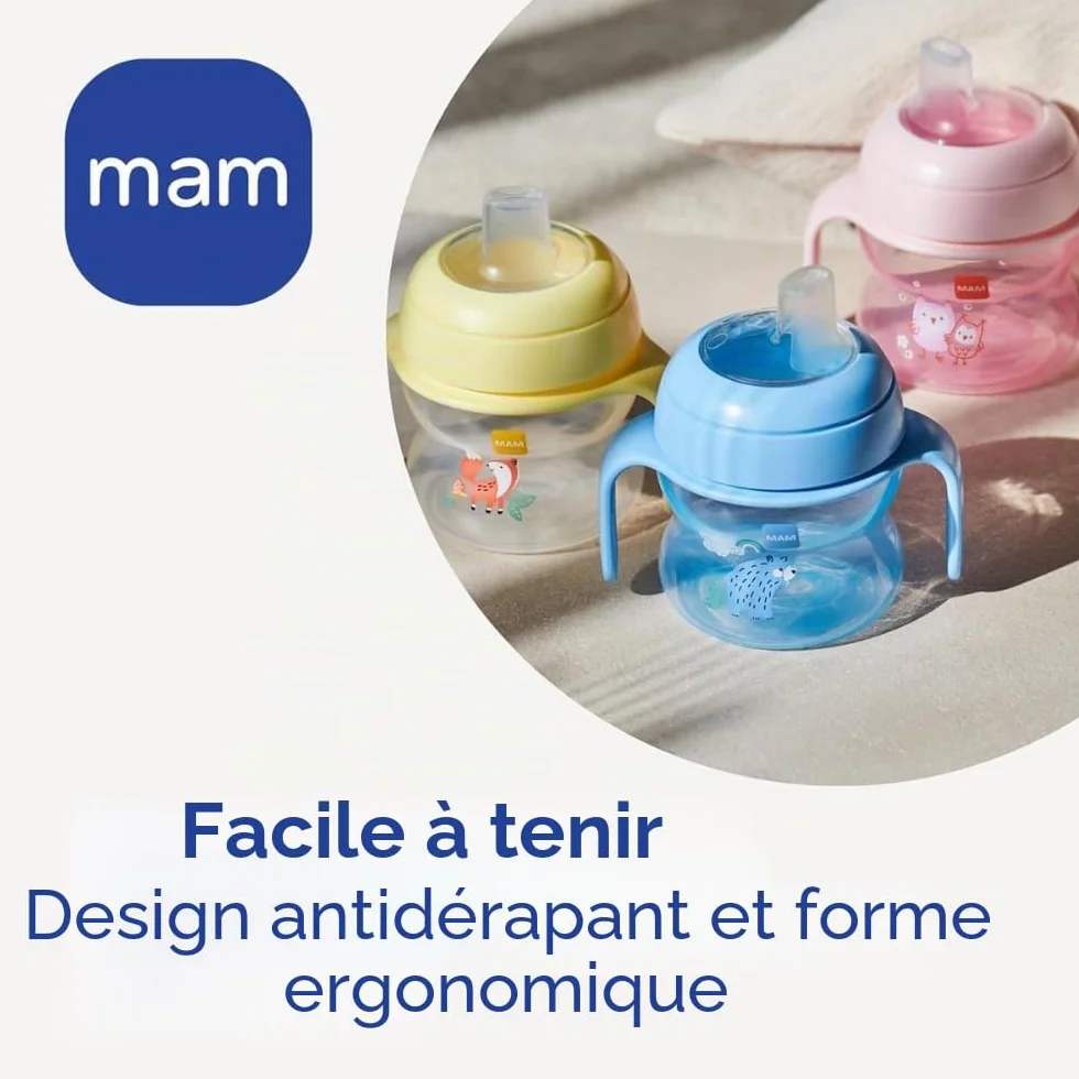 Tasse de démarrage 150 ml avec poignées antidérapantes et bec, bleu clair
