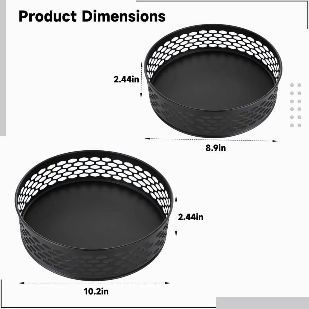 Lazy Susan Lot de 2 étagères à épices rotatives en acier avec base antidérapante pour rangement de cuisine et salle de bain, 26 cm et 22 cm, noir