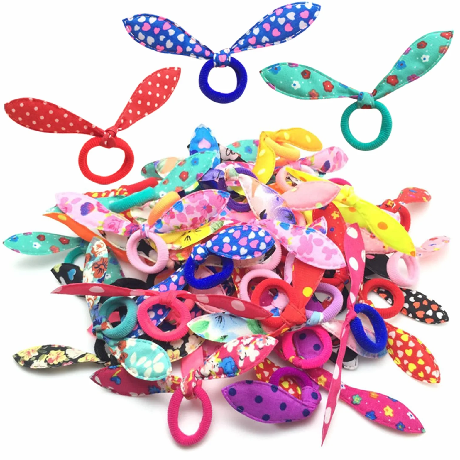 Bandes élastiques pour cheveux 100 pièces multicolores oreilles de lapin