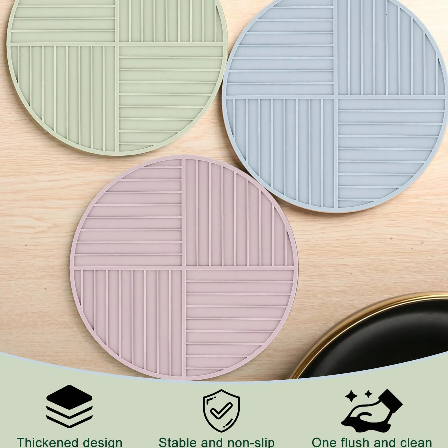 Lot de 4 Tapis de Dessous de Plat en Silicone, Anti-dérapant, Résistant à la Chaleur, pour Cuisine et Salle à Manger
