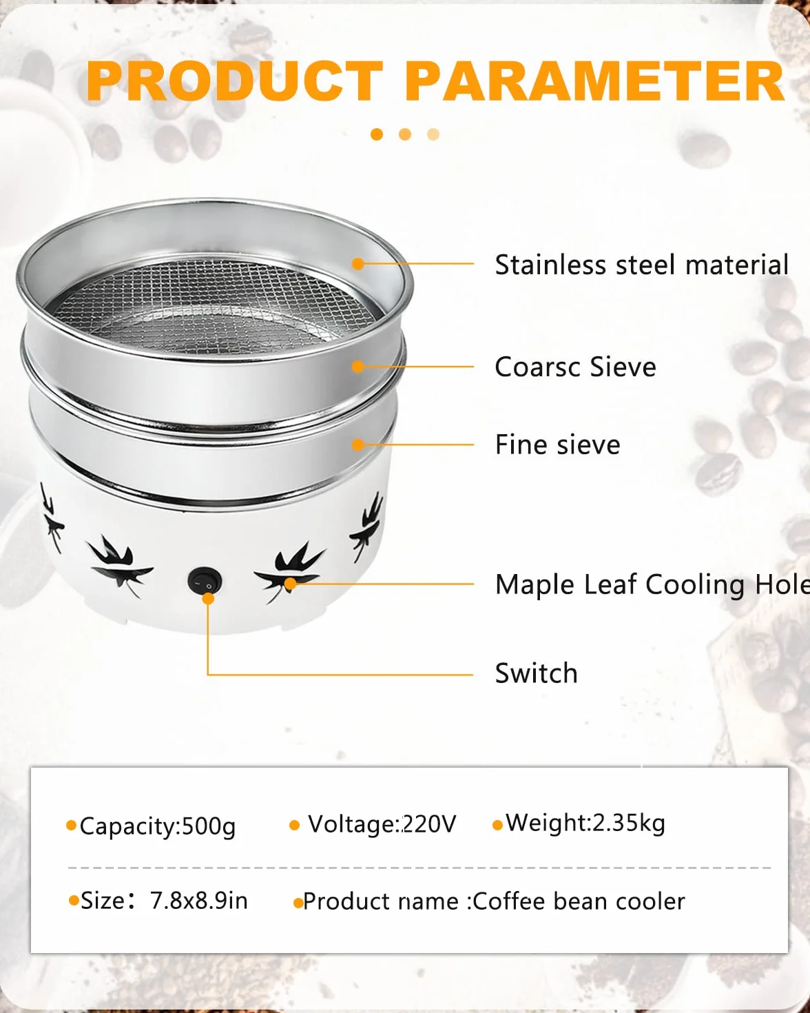 YUCHENGTECH Refroidisseur de Grains de café 500g 220V Filtre à Double Couche