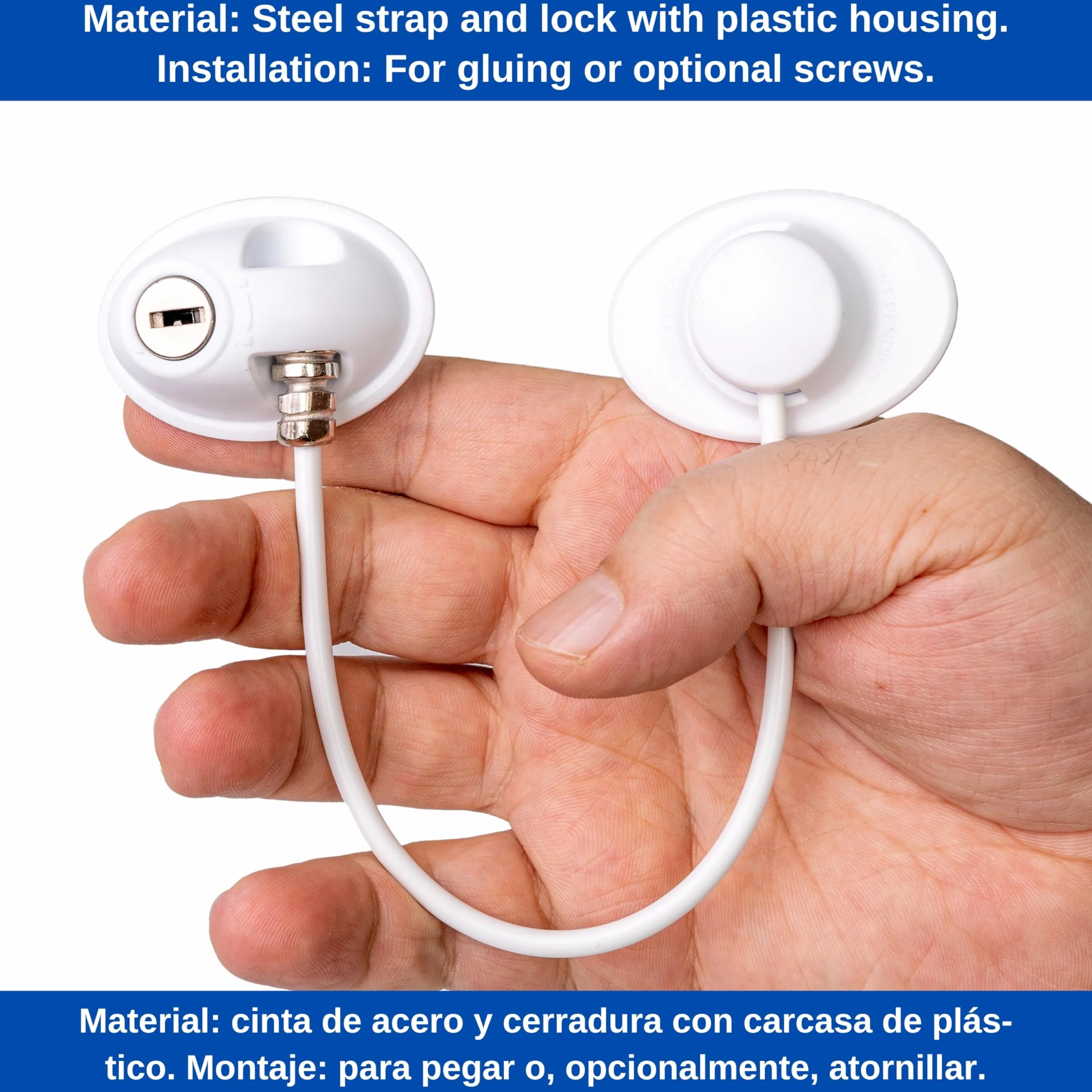 Serrure adhésive verrouillable pour sécurité enfant, 1 pack, blanc, 2 clés, pastilles adhésives de rechange