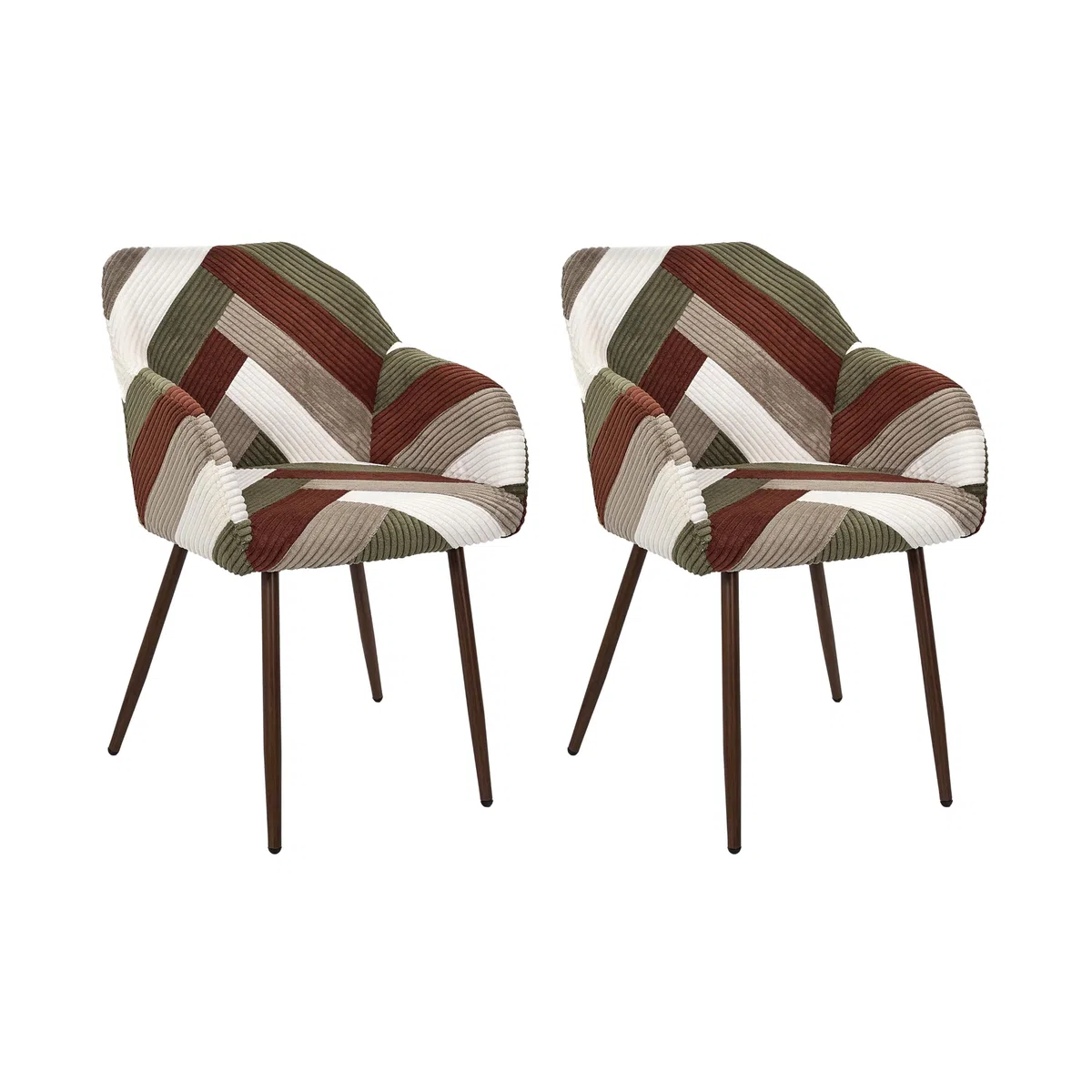 HOME DECO FACTORY - Lot de 2 Fauteuils Patchwork Côtelé Design Moderne et Confortable pour Salon ou Chambre - Dimensions Généreuses - Beige Taupe Terracotta Vert - Modèle Scott