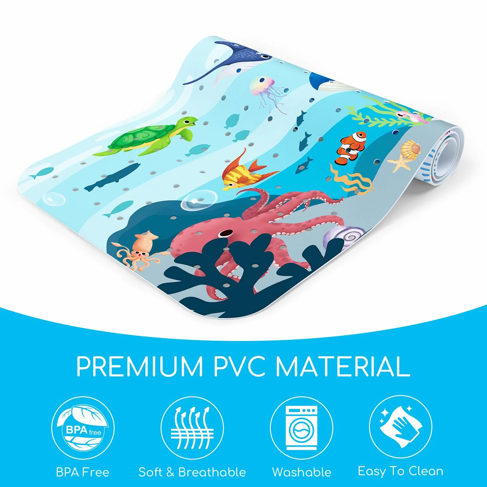 Tapis de Bain Antiderapant Baignoire Bebe 100x40 cm PVC sans BPA Lavable en Machine Baleine