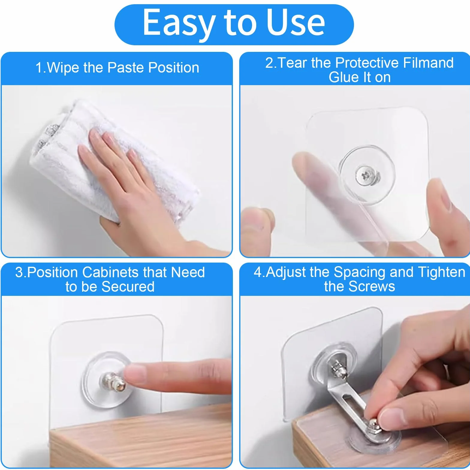 Kit Ancrage de Sécurité de Meuble, Support Anti-Basculement pour Sécurité Meubles, Ancrages Muraux sans Percer