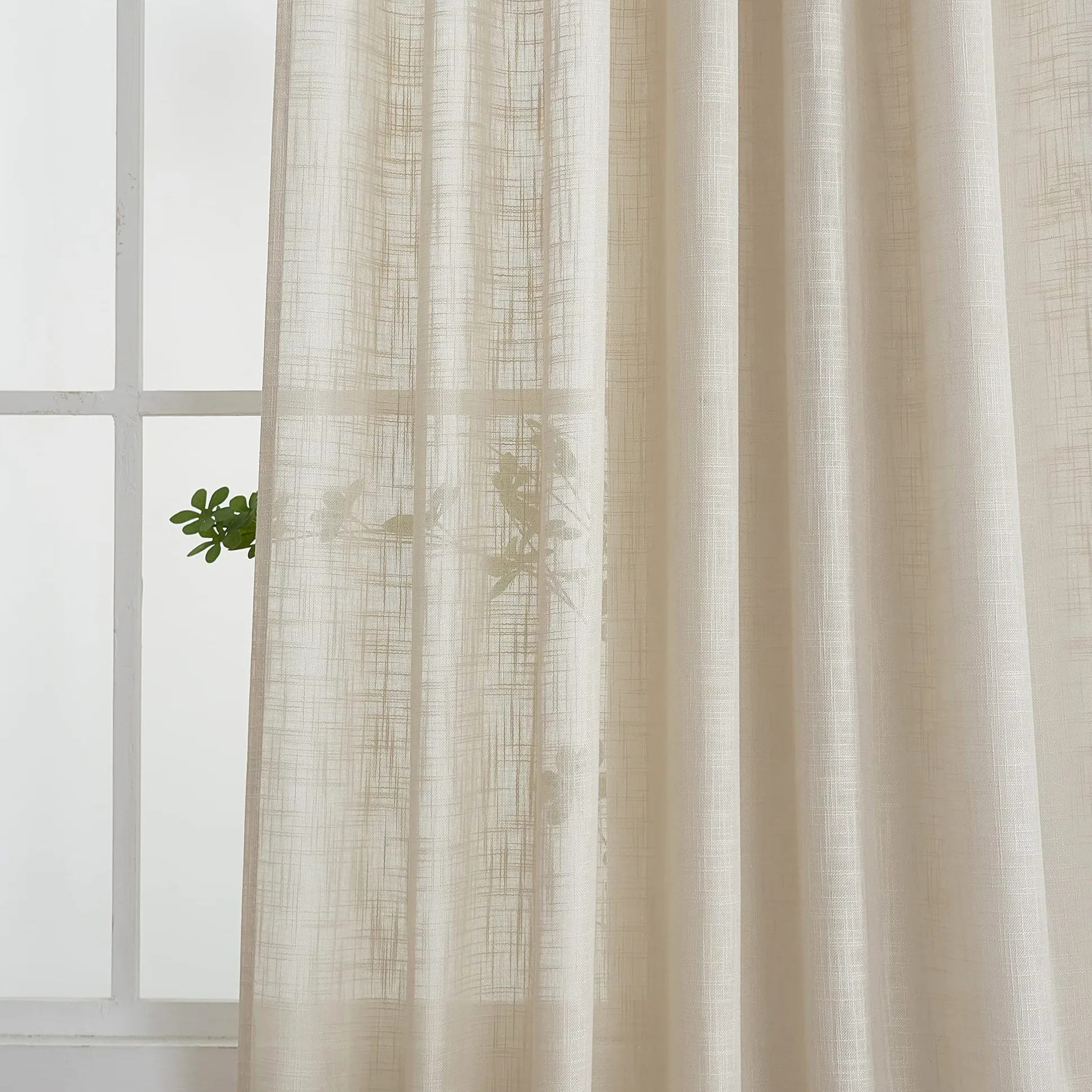 Lot de 2 Rideaux Semi-Transparents en Lin avec Pattes filtrant la lumière pour Salon 132 x 243 cm de Long, Beige
