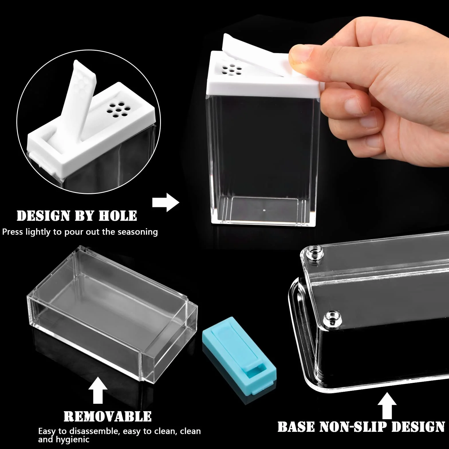 Lot de 6 Boîtes Épices Plastique avec Plateau, Ensemble de Pots à épices Transparent pour Rangement de Condiments