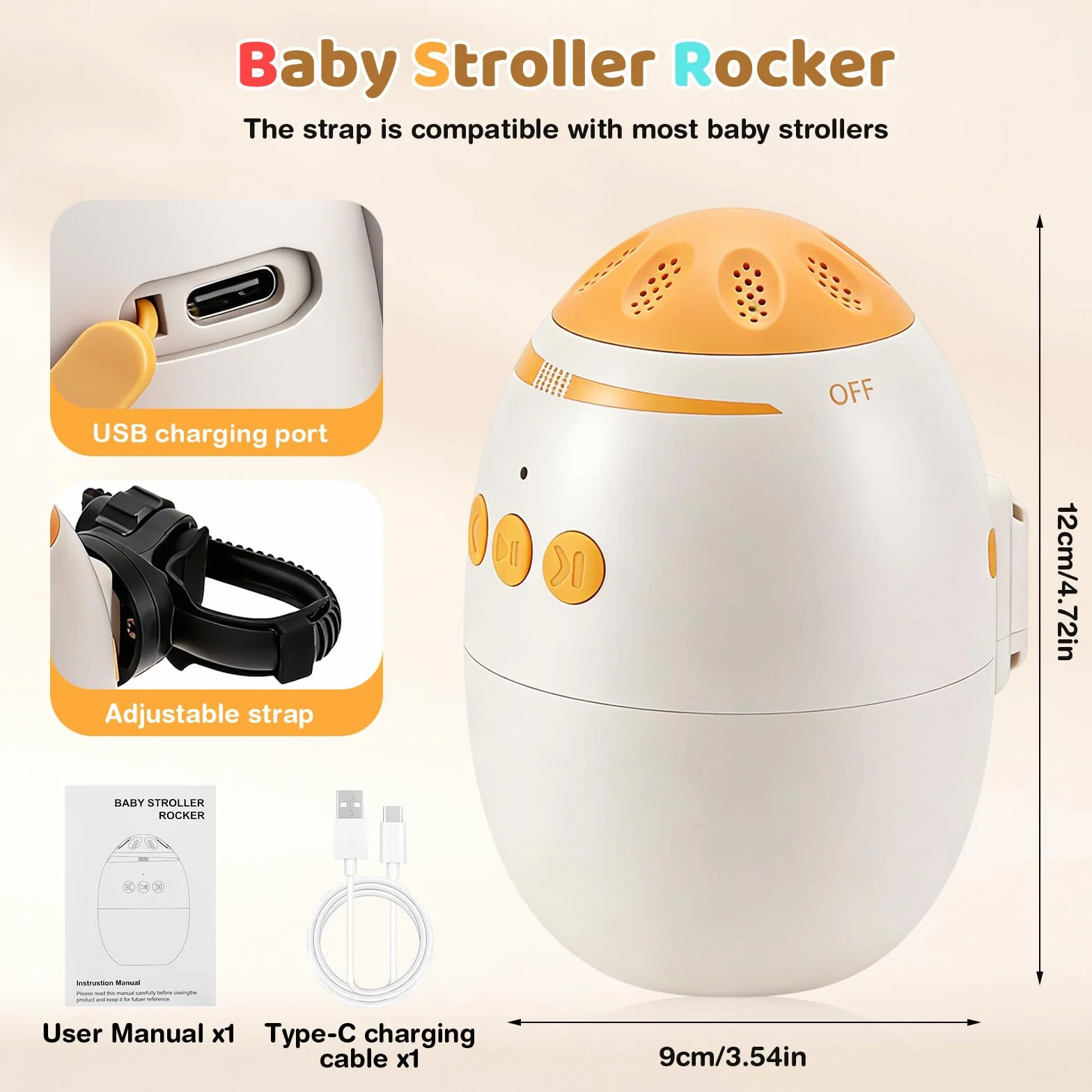 Berceur bébé rechargeable avec minuterie 45 min, portable aide au sommeil, vitesse réglable