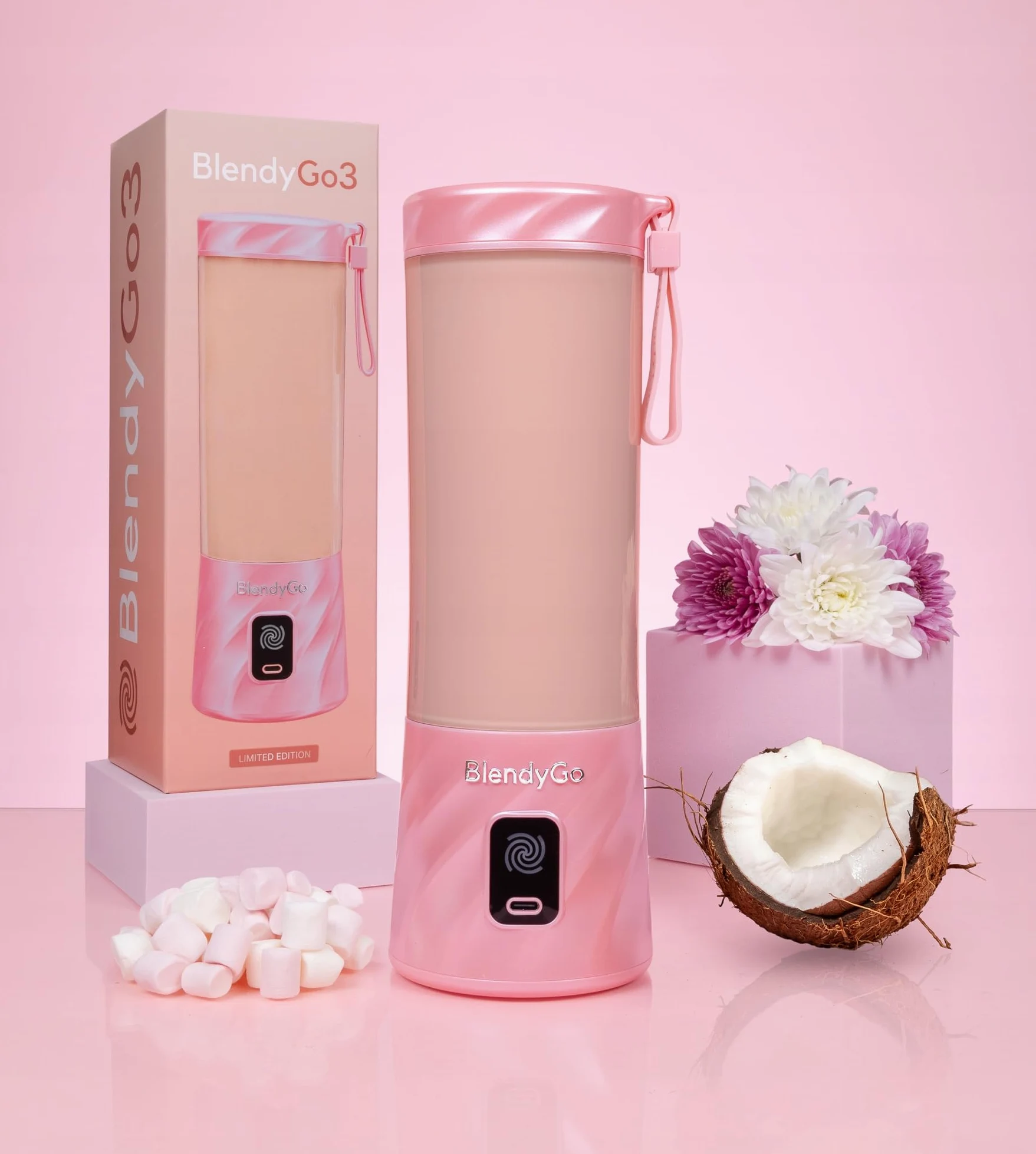 Blender portable BlendyGo3, Mixeur, Blender Smoothie rechargeable USB, Mixeur Smoothie puissant sans fil, Mini Blender pour smoothies et jus, sans BPA, 550 ml (Sugar Pink)