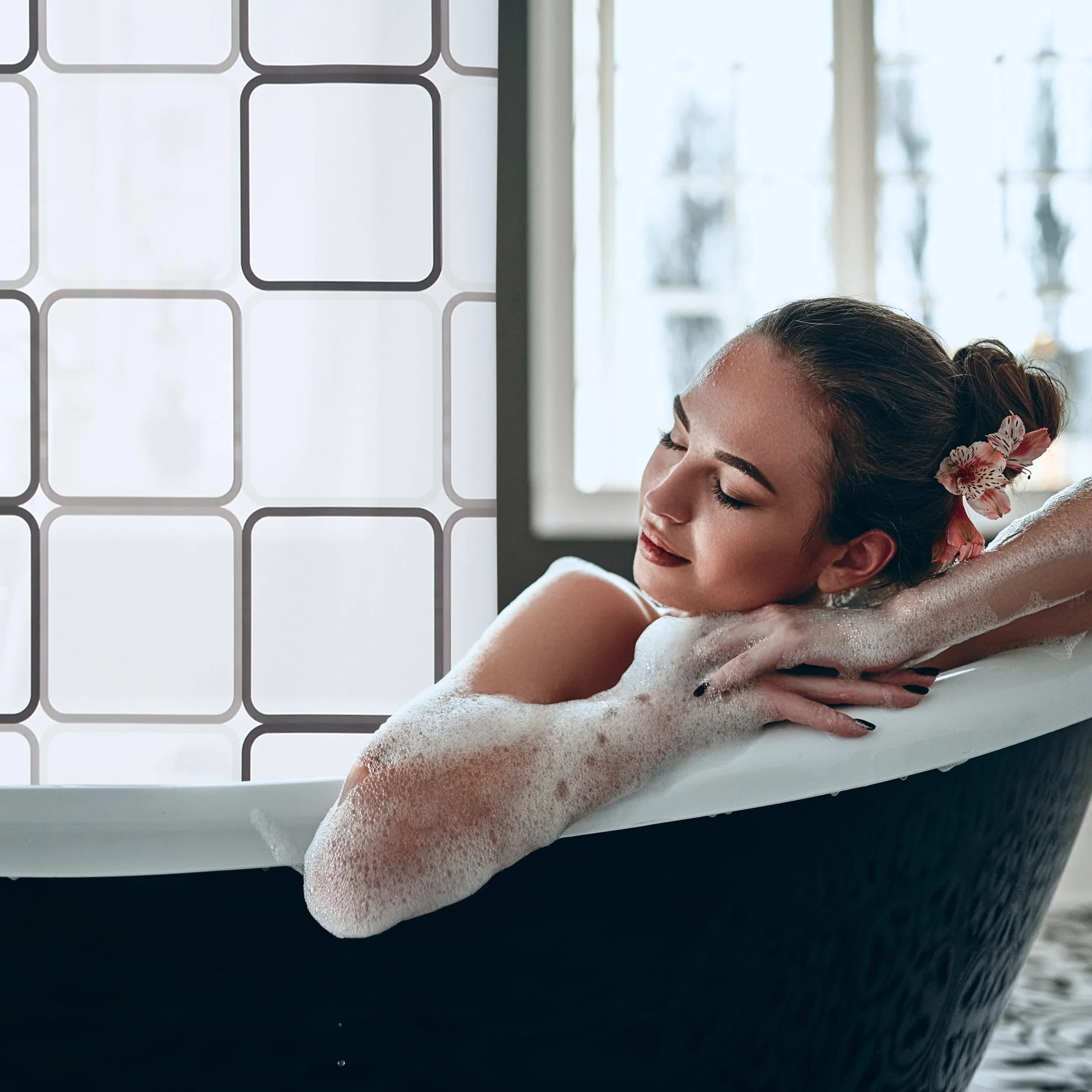 Relaxdays 10026666_1049 Carré, 160x240 cm, Rideau de douche, baignoire bain store, fixation plafond, semi-transparent, PVC, plastique, aluminium, 240 x 160 x 5 cm