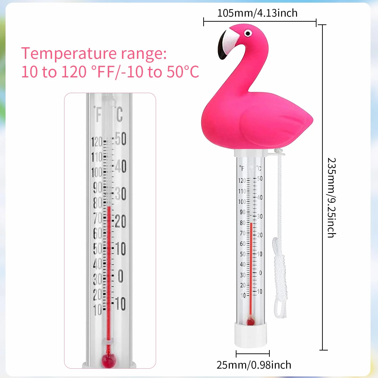 Thermomètre à eau flottant pour piscine jacuzzi flamants roses avec corde
