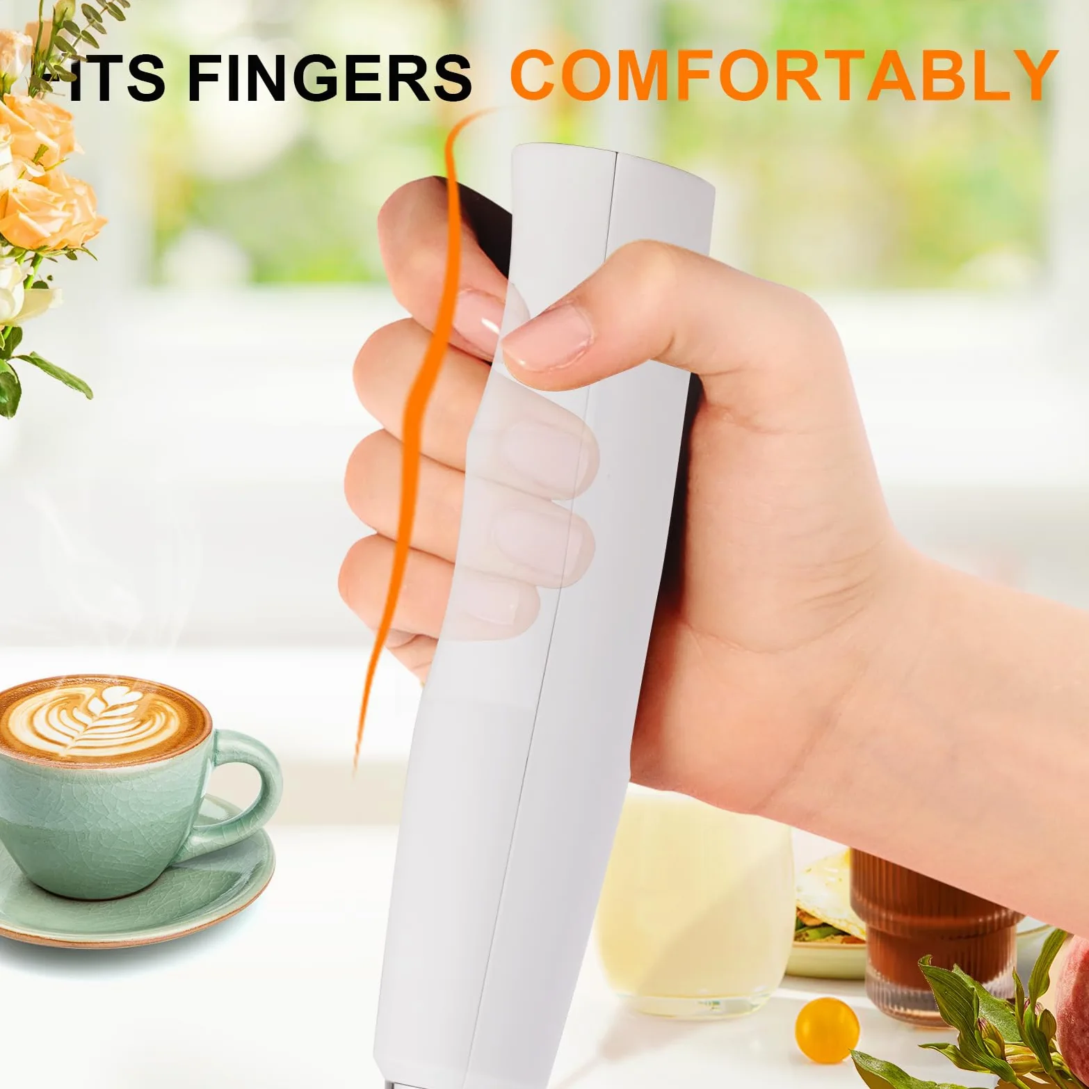 YUSWKO Mousseur à lait rechargeable pour café avec support, mélangeur portatif avec 3 têtes, 3 vitesses, agitateurs électriques pour latte, cappuccino, chocolat chaud, œuf – Blanc
