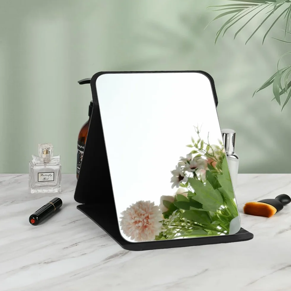 Miroir de Maquillage Portable Table Pliable Super HD Multi Angle Cuir PU 26x18cm