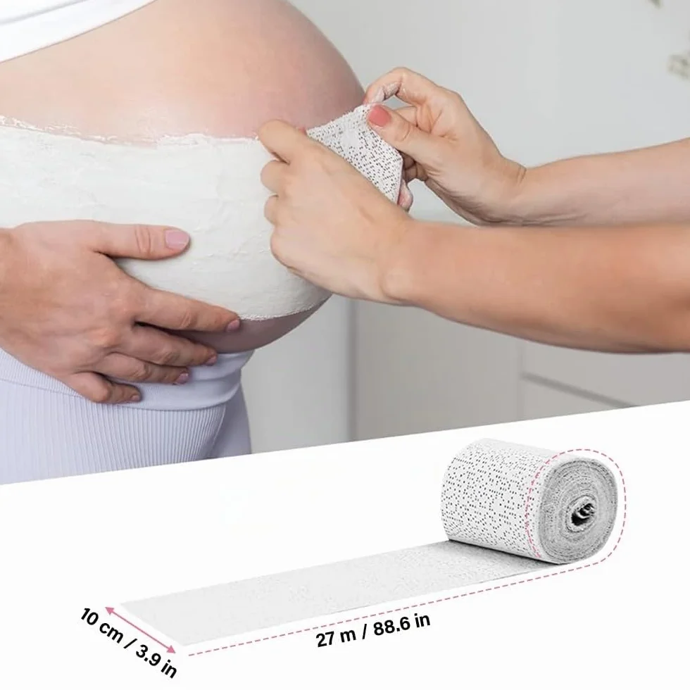 Kit Moulage Ventre Femme Enceinte, Bande de Plâtre avec Peintures et 2 Pinceaux, Sculpture pour Souvenirs de Grossesse