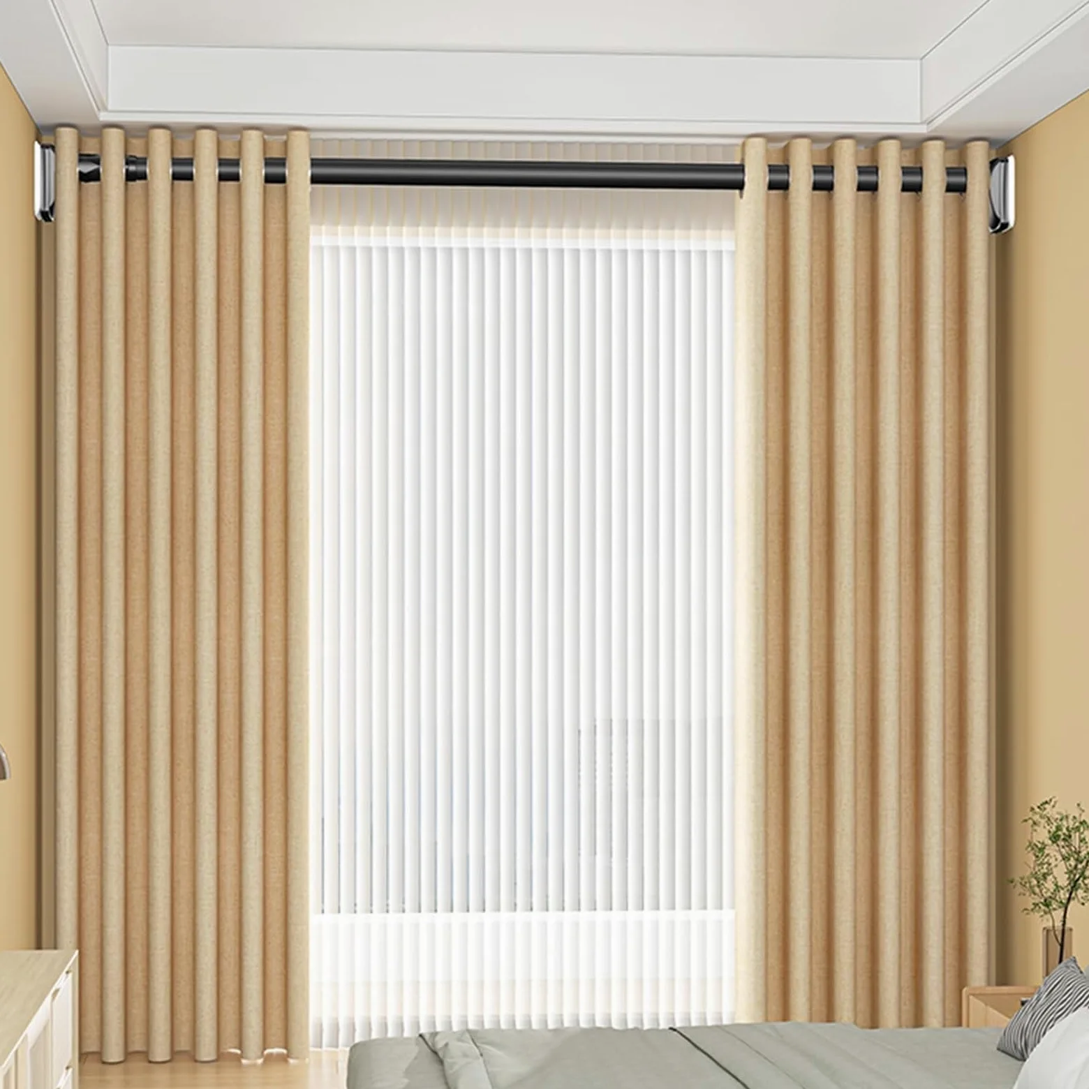 Tringle A Rideaux Extensible Sans Percage 210-300cm 360-450cm 410-500Cm Diamètre 33 Mm Tringle Rideau Extensible Barre Telescopique Pour Salle De Bain Fenêtre Porte, Penderie(Gris,210-300cm)
