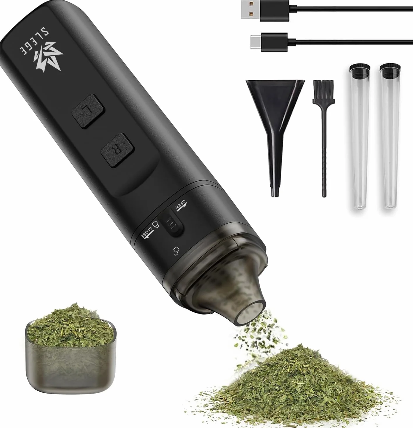Grinder électrique à épices, broyeur portable 7 Nm, mouture rapide 1,5 g, USB (noir)