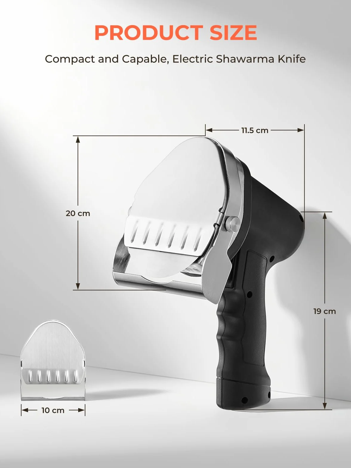 FOHERE Couteau à Kebab Électrique, Trancheuse à Viande Turc, 3800 RPM, 0-8mm, Lames D100 mm