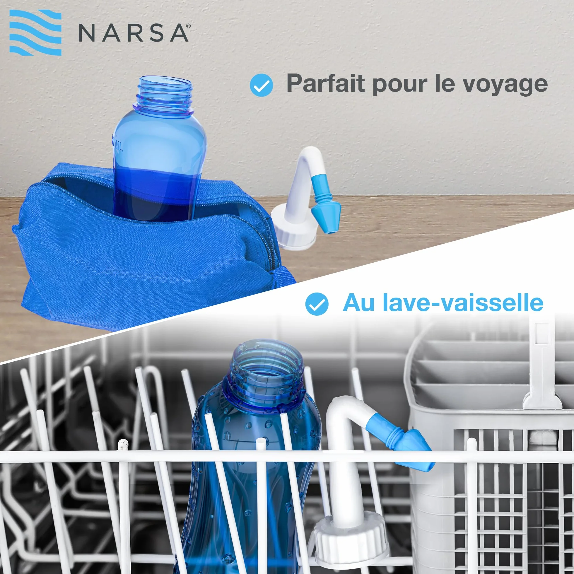 NARSA Douche nasale avec 30 sachets de sel de rinçage nasal pour soulager la congestion et les allergies