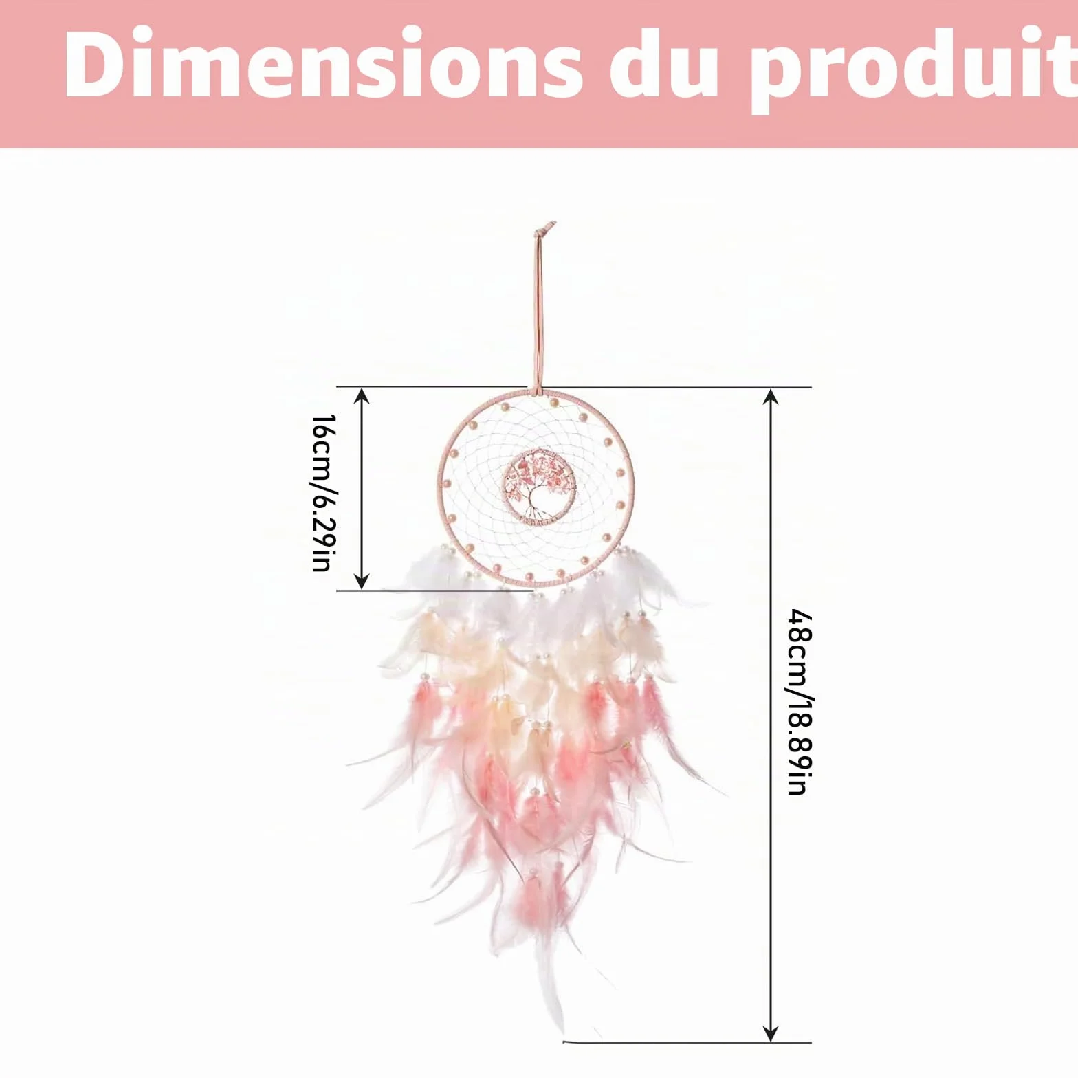 Attrape-rêves rose macramé cristaux résistant UV extérieur décoration bohème