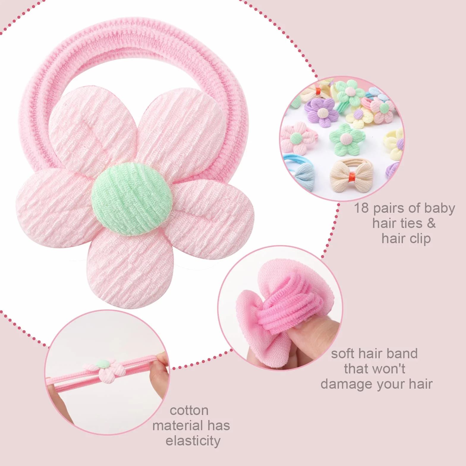 Accessoires de Cheveux pour Filles Doux Sans Couture Arcs Fleurs Pinces Bandeau Élastique Queue de Cheval Tout-petits