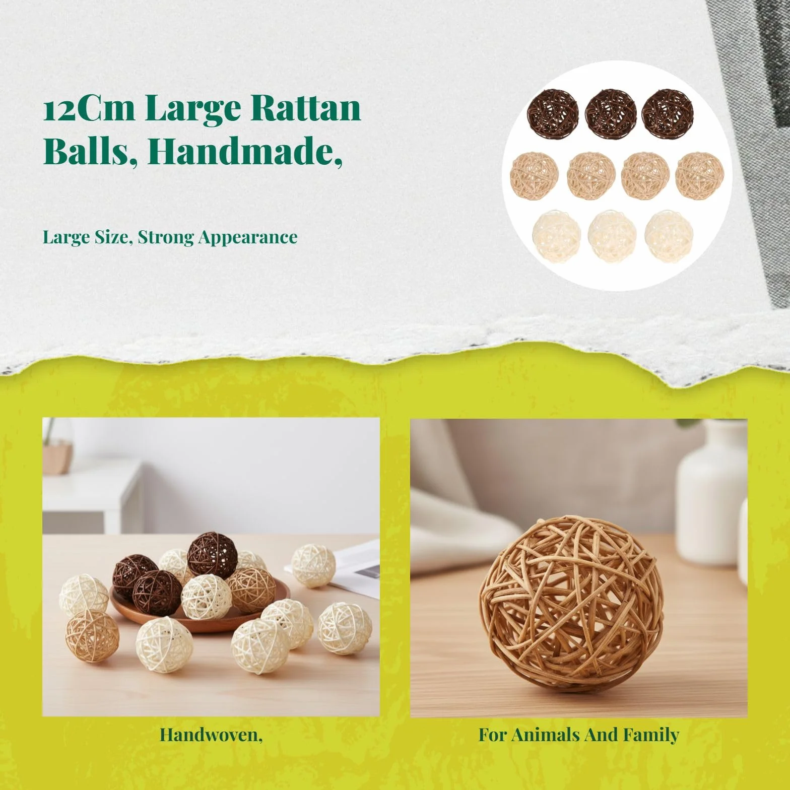 Boules décoratives en rotin, 10 pièces, décoration de la Maison, 12 cm