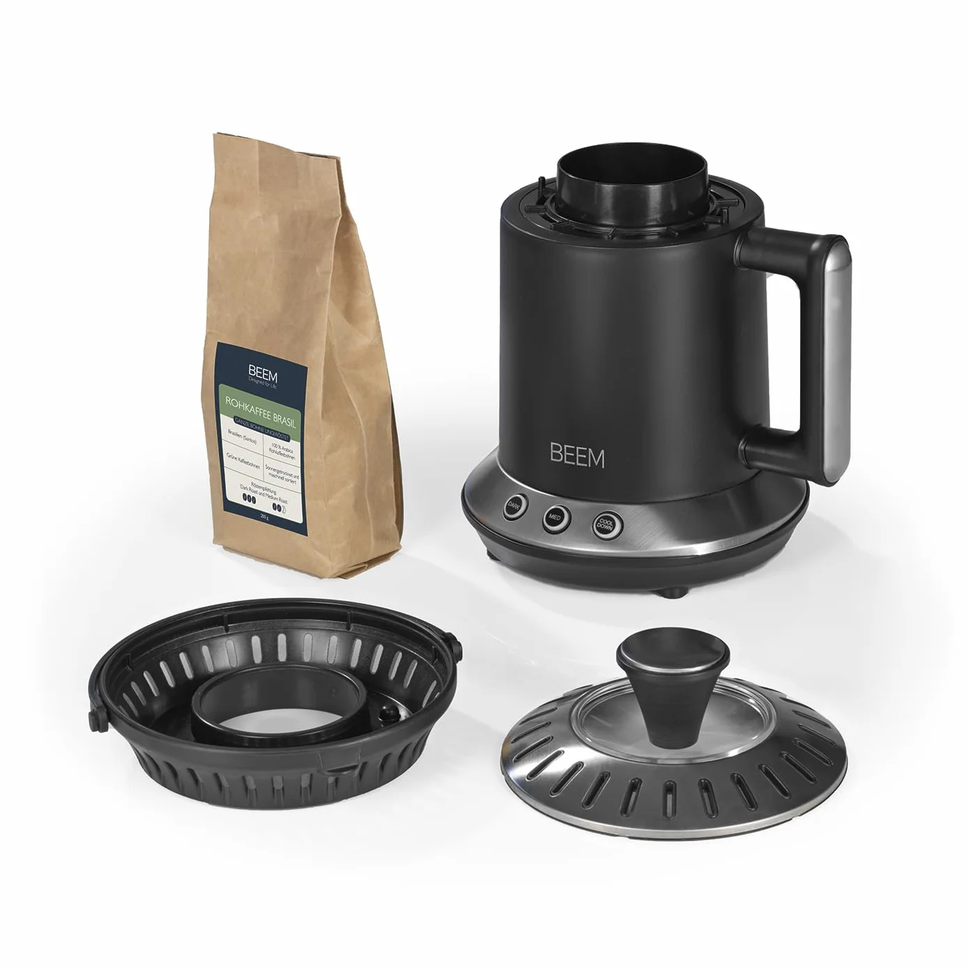 BEEM ROAST-PERFECT Torréfacteur acier inoxydable 200 g café brésil grain entier non torréfié 2 degrés torréfaction réglables
