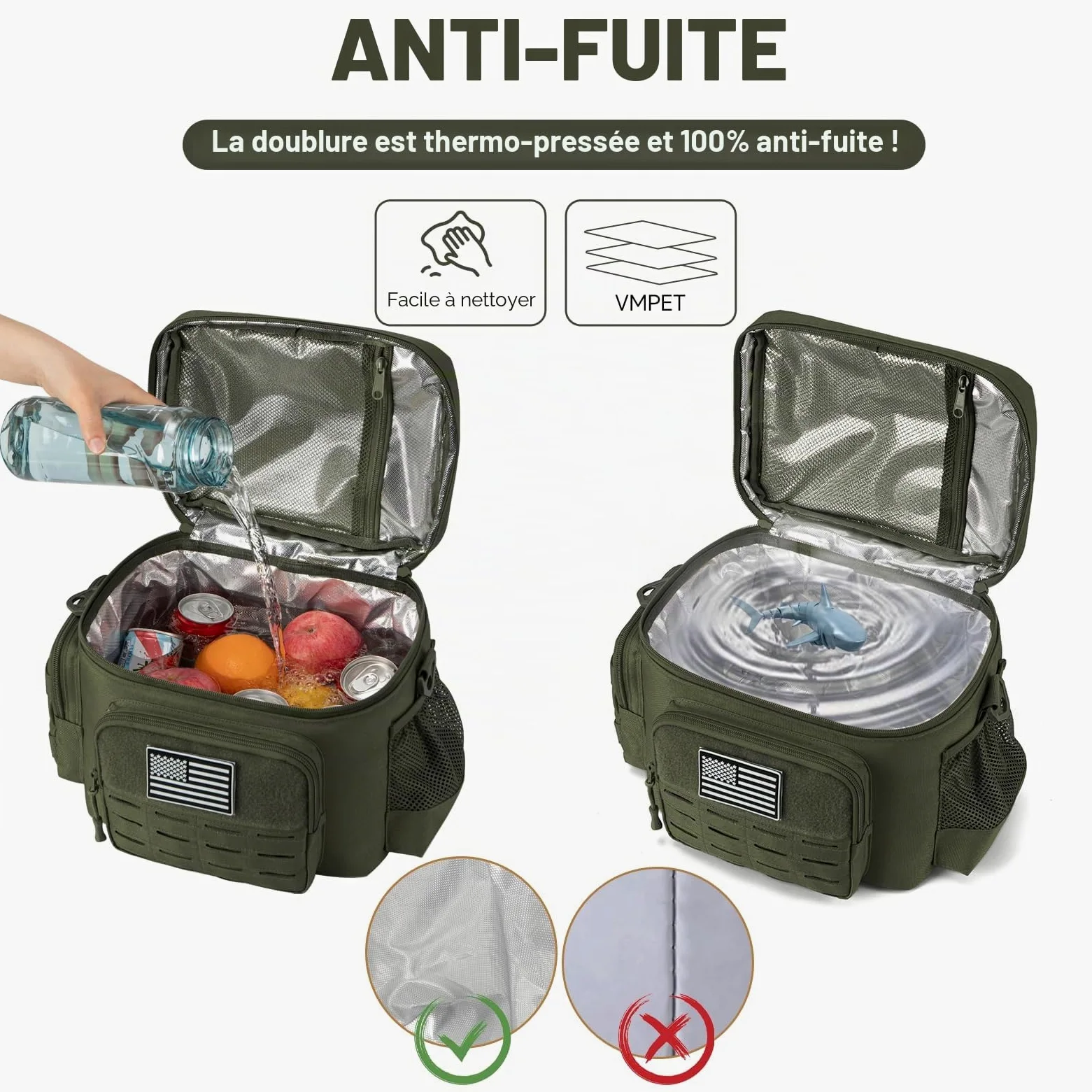 QT&QY Sac Repas Tactique 13L Militaire Renforcé - Glacière Isotherme Étanche Durable avec Système MOLLE Découpe Laser, pour Bureau/Camping/Pique-nique - Boîte Repas Adulte Hommes