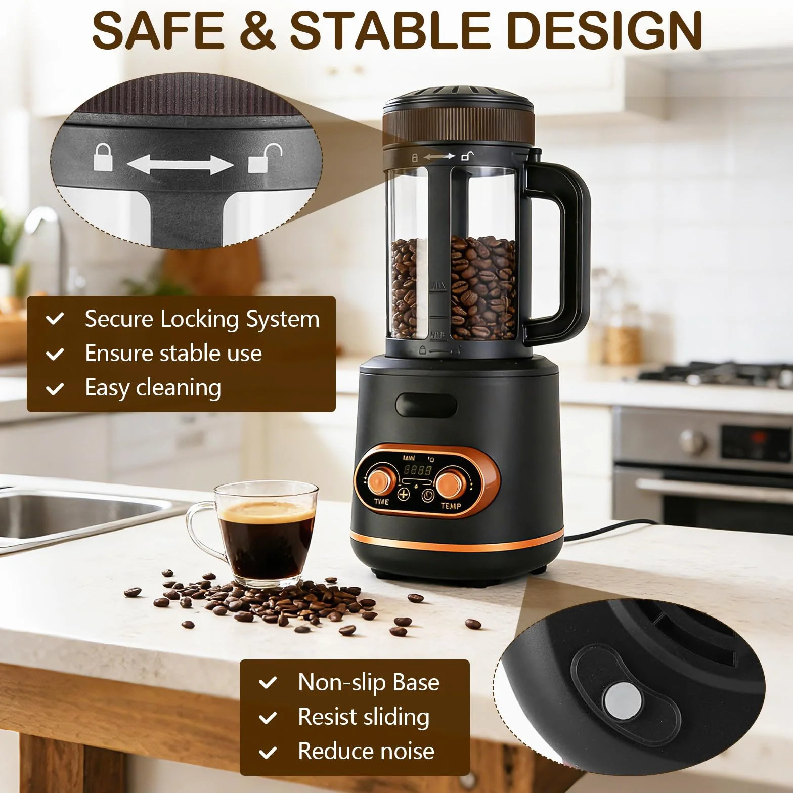 Torréfacteur à café à air chaud 200 g 2200 W automatique réglable température minuterie