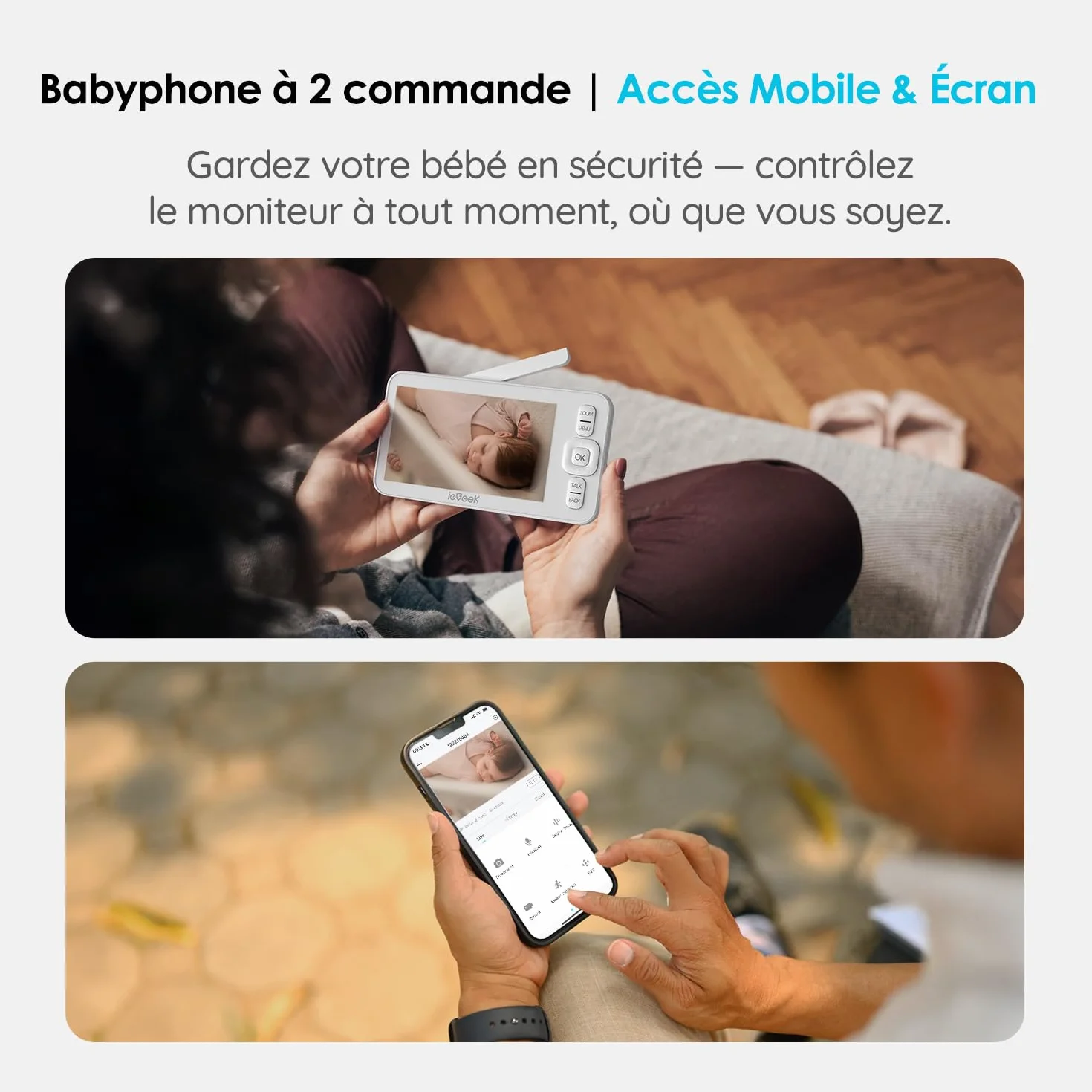 ieGeek Babyphone Caméra 1080P 5" PTZ 355° Visiophone avec Alertes Intelligentes Vision Nocturne Suivi Automatique