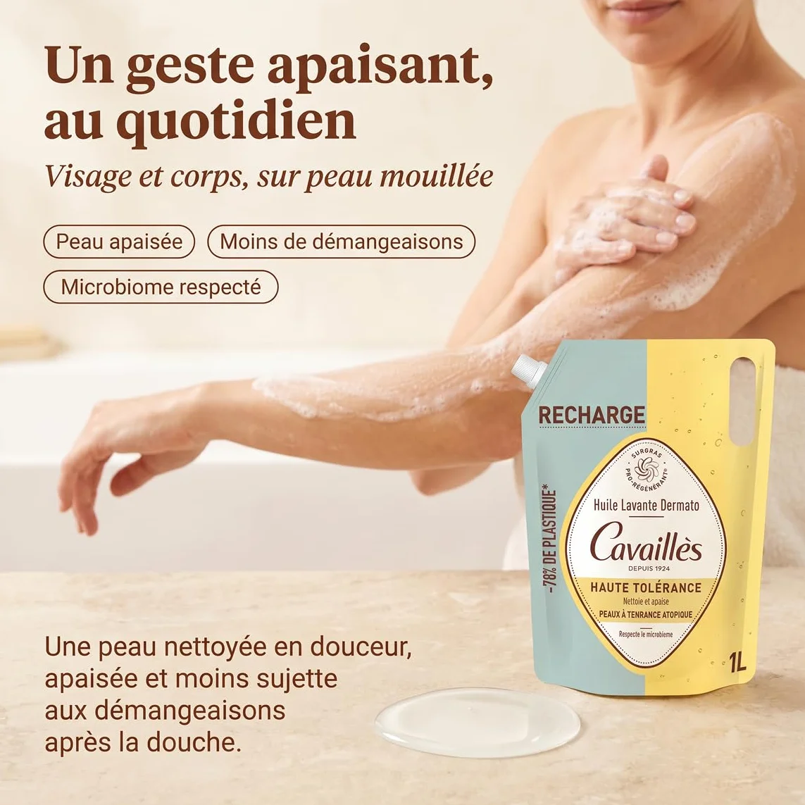 Cavaillès Recharge Huile Lavante Dermato Haute Tolérance Lot de 2x1L Peaux Sensibles Atopique Surgras Végétal Inuline Sans Savon