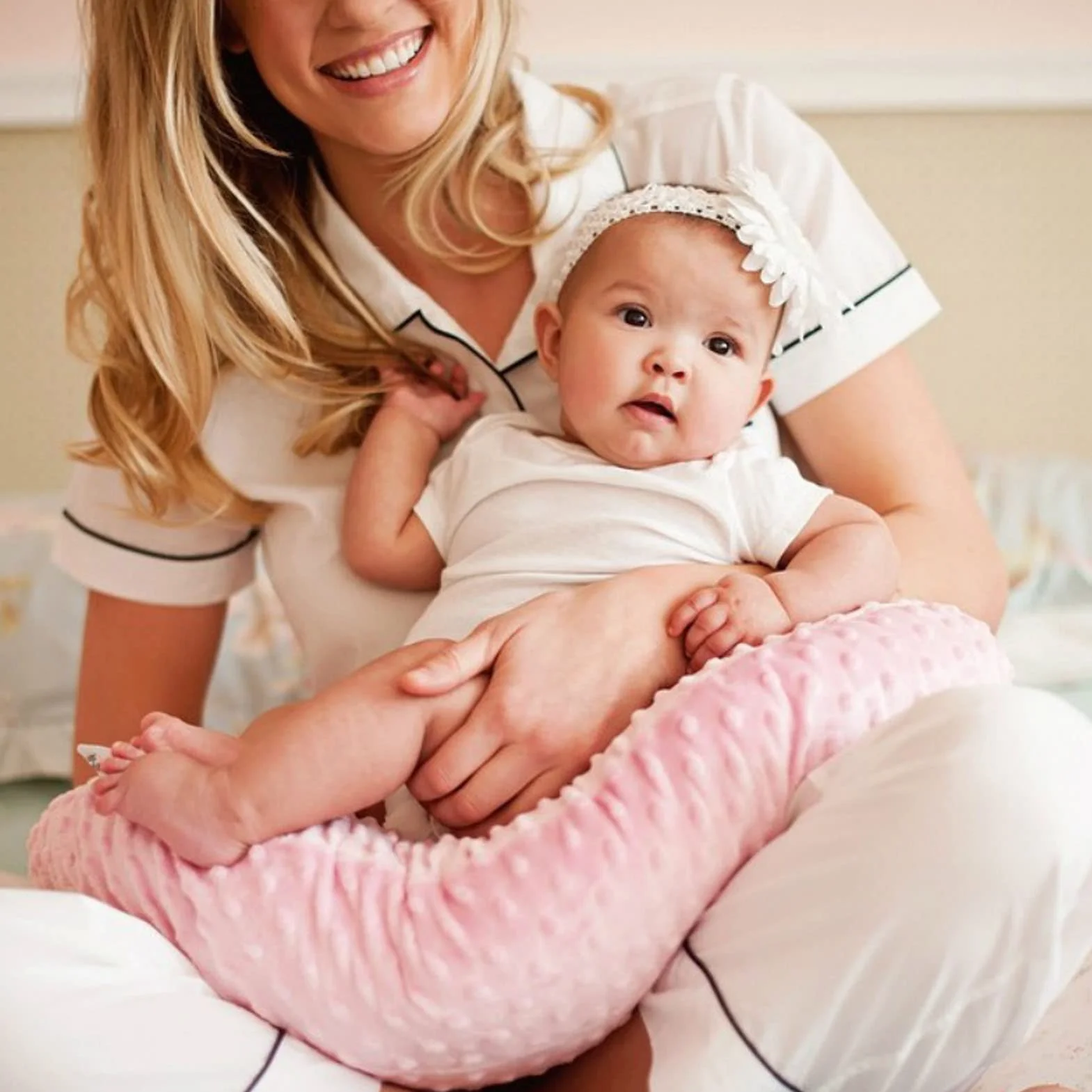 Housse de Coussin d'Allaitement pour Bébé en Forme de U, Nettoyable, Blanc
