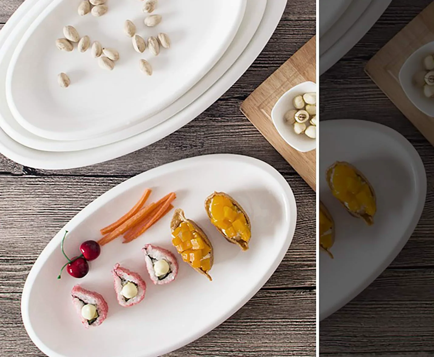 Foraineam Lot de 3 plateaux de service ovales en porcelaine pour fête, dessert, sushi, poisson