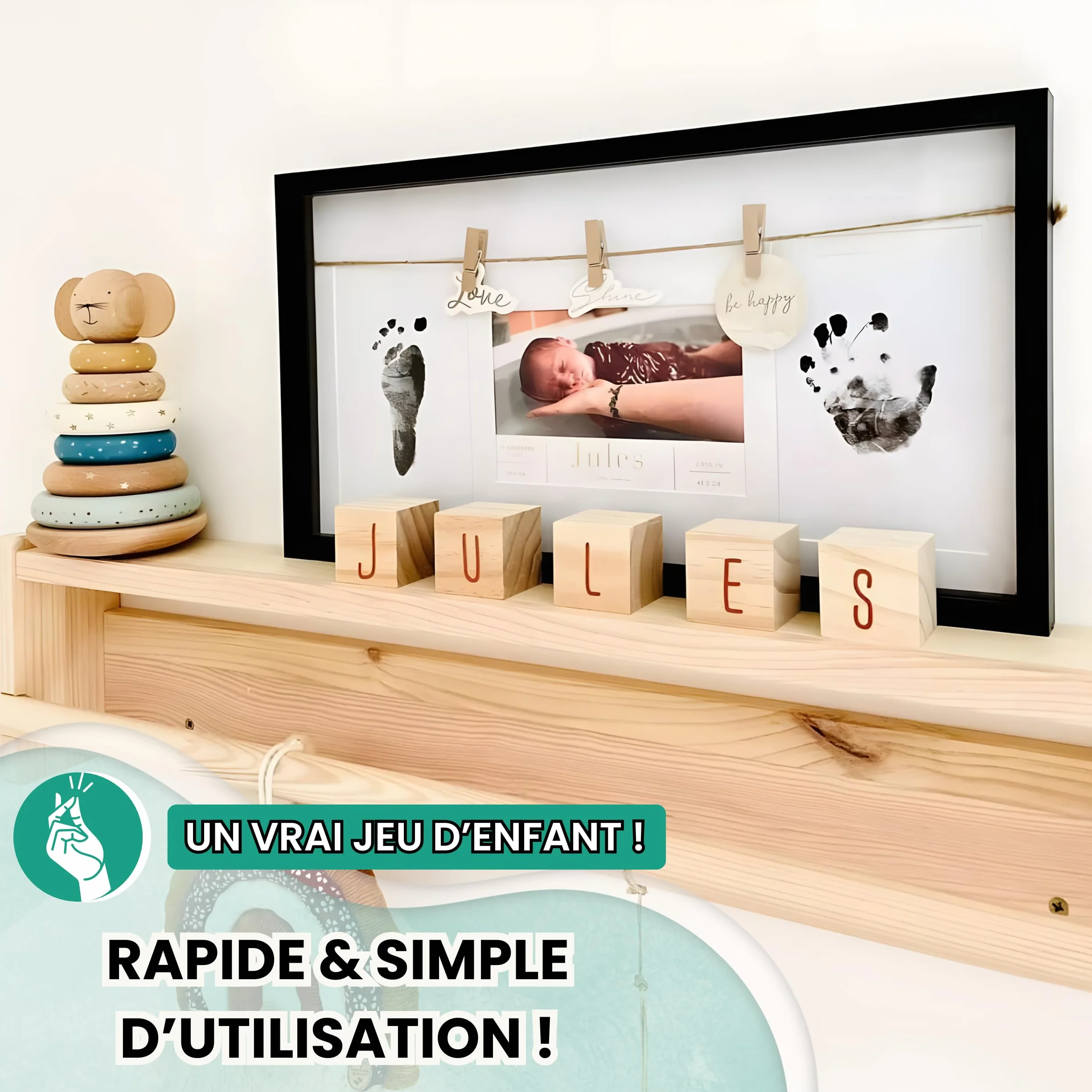Keep’Love Kit Empreinte Bébé Tampon Sans Encre Main et Pied 12,5x8 cm Cadeau Naissance Souvenir Bébé