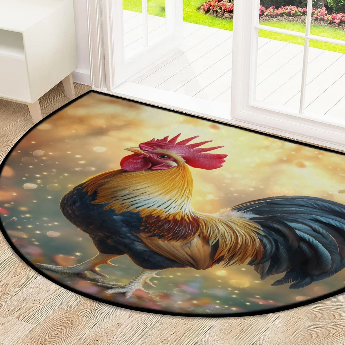 Mexpekil Paillasson demi-rond en demi-lune avec signes du zodiaque coq pour intérieur et extérieur - Lavable - Absorbant la saleté - 100 x 160 cm