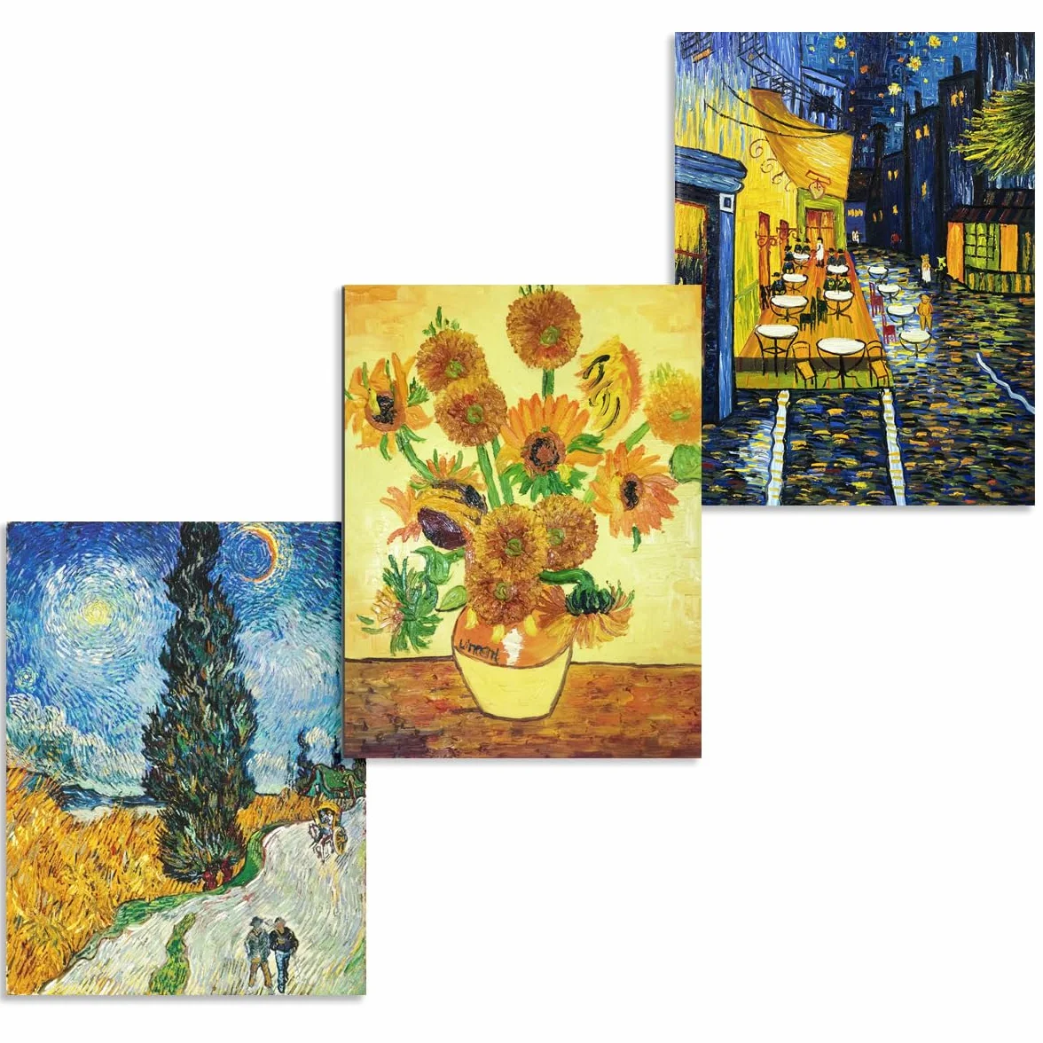 Peinture à l'huile sur toile peinte à la main Vincent Van Gogh - 3 œuvres d'art classiques - Décoration murale