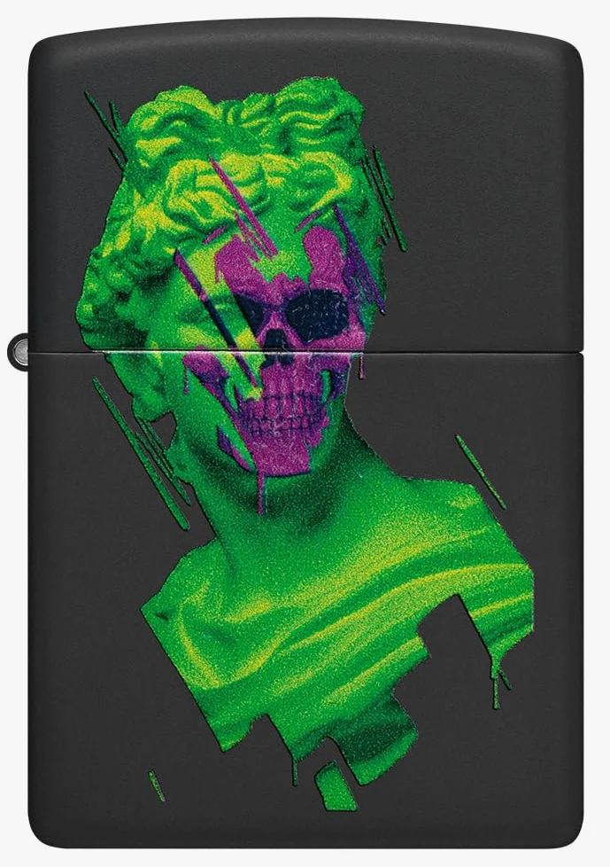Zippo Briquet Tempête - Skull Hellenism - Noir Mat - Effet Lumière Noire - Rechargeable - Réutilisable - Design Coupe-Vent - Coffret Cadeau - Fabriqué aux États-Unis