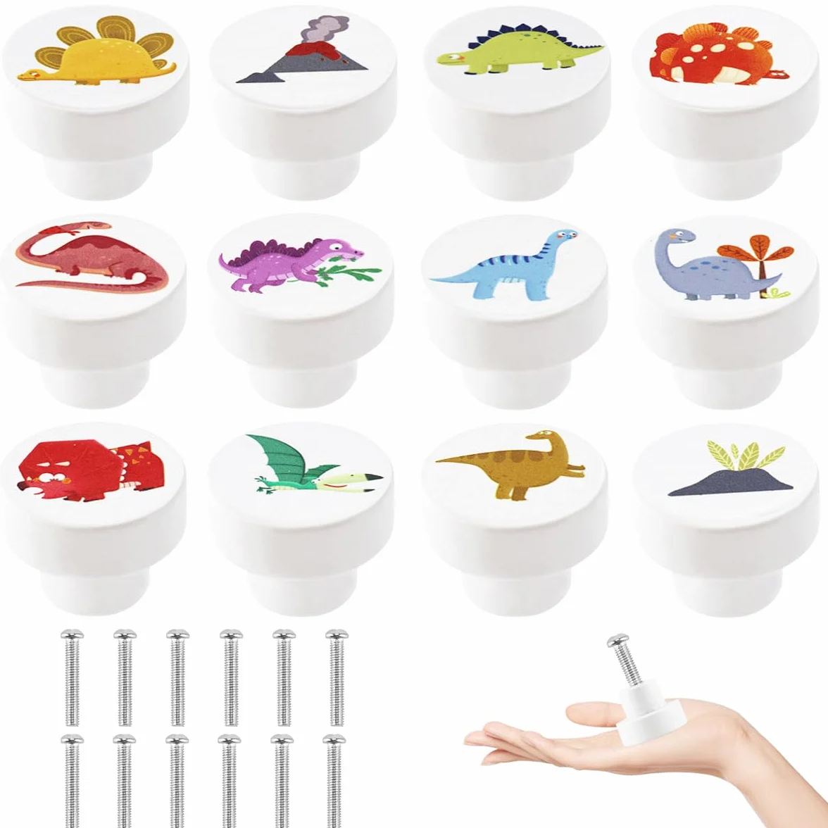 Boutons de Tiroir Enfant Dinosaure 35 mm avec Vis pour Meubles