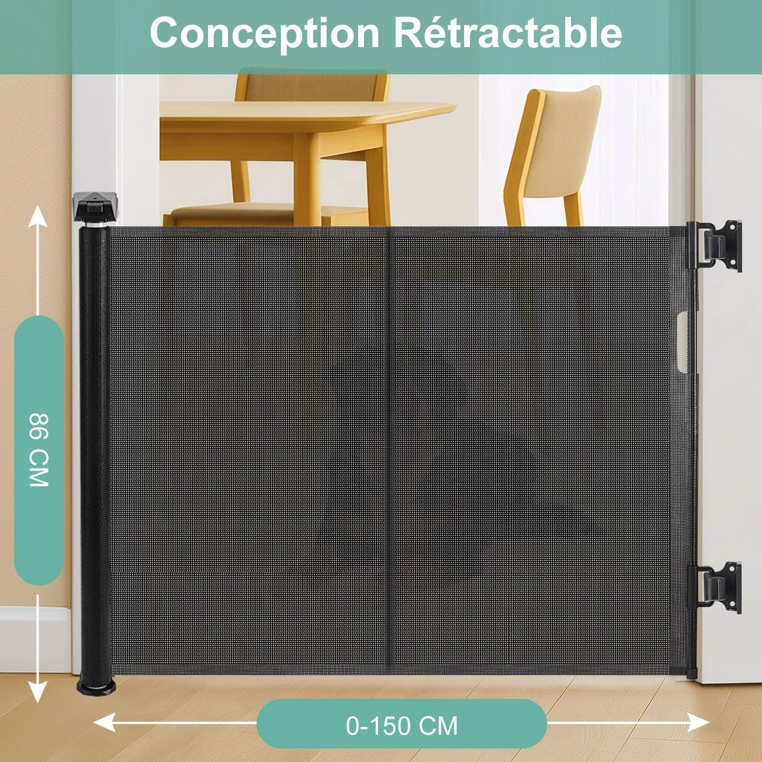 Barrière Sécurité Enfant Chien, Barriere Securite Retractable, Renforcement Fibre Verre, 1.5M